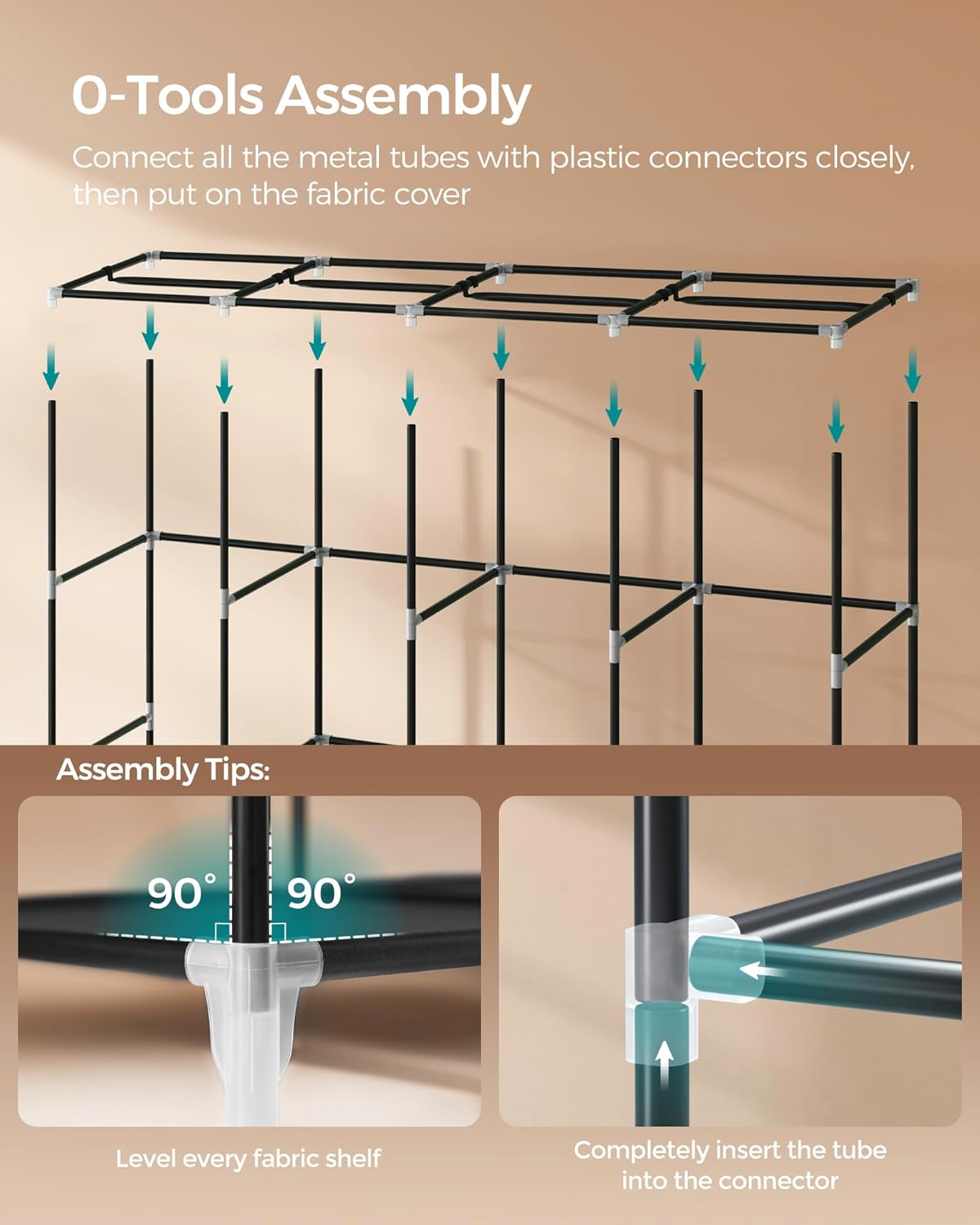 SONGMICS Portable Closet, Wardrobe Closet Organizer with Cover, 4 Hanging Rods and Shelves, 4 Side Pockets, 17.7 x 66.9 x 65.7 Inches, Large Capacity for Bedroom, Living Room, Ink Black URYG094B02