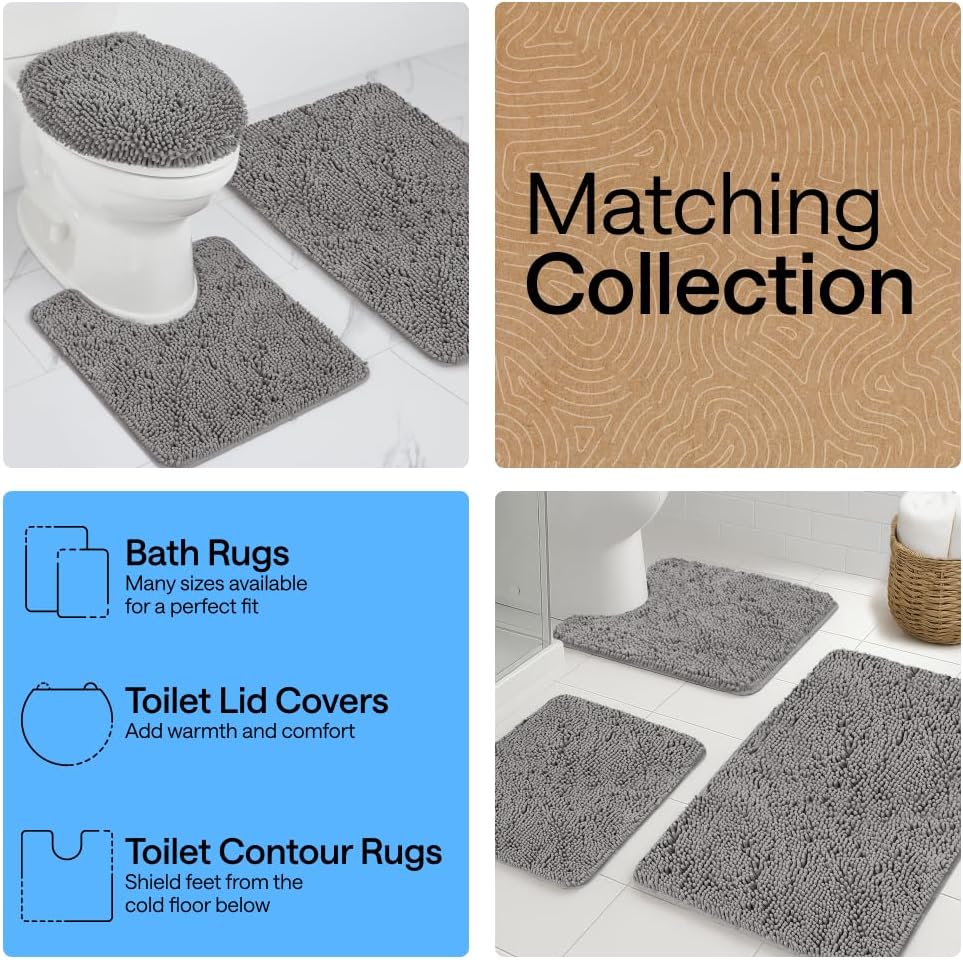 GORILLA GRIP Bath Rug Mat, Thick Soft Absorbent Chenille, Quick Dry Microfiber Mats, Rubber Backing, Machine Washable Shower Floor Rugs, Bathroom Bathmat Home Decor Accessories, 24x17 Grey