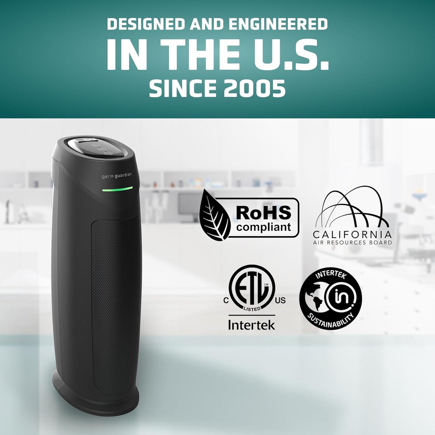 GermGuardian HEPA Indoor Large Room Air Purifier for Home - Pet Dander, Dust, Pollen, Smoke, and Odors in Bedroom, Office, and Kitchen - Air Quality Monitor and UV-C Light Combo - Black