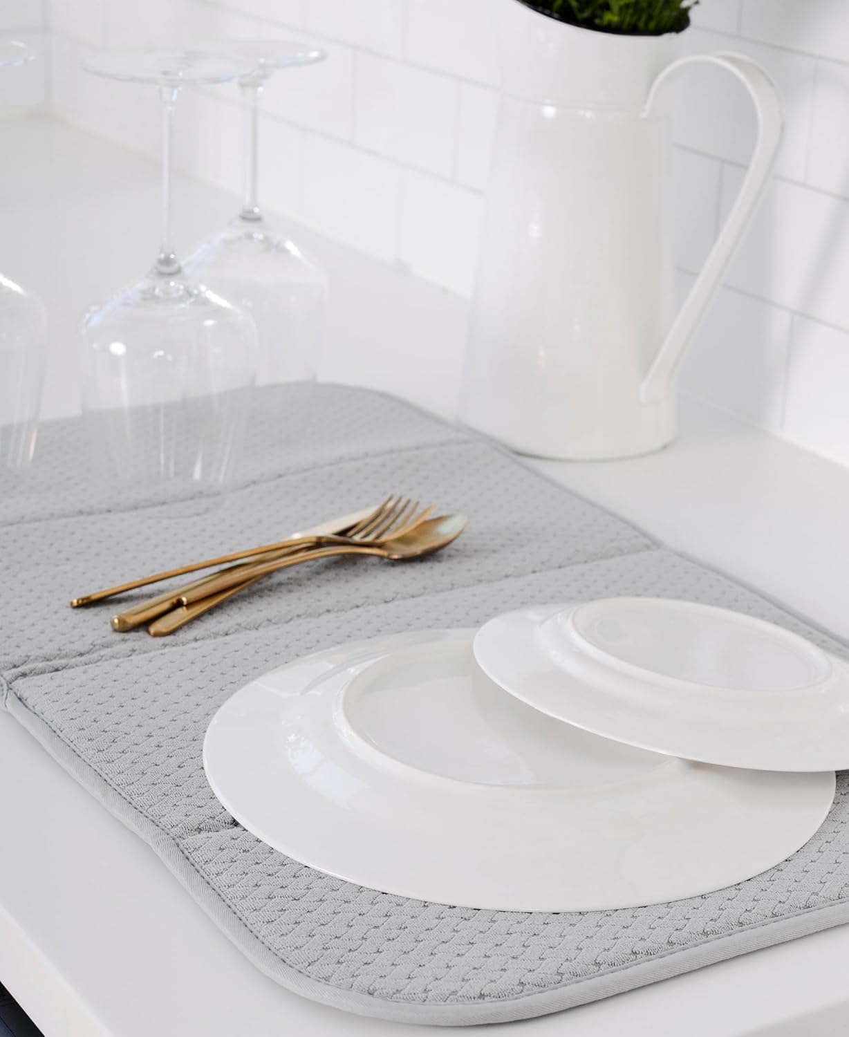 All-Clad Premium Reversible Dish Drying Mat for Kitchen: 16" x 28" Ultra-Absorbent, Long-Lasting, No Condensation, and Oversized for Large Pots and Pans - 1 Pack, Titanium