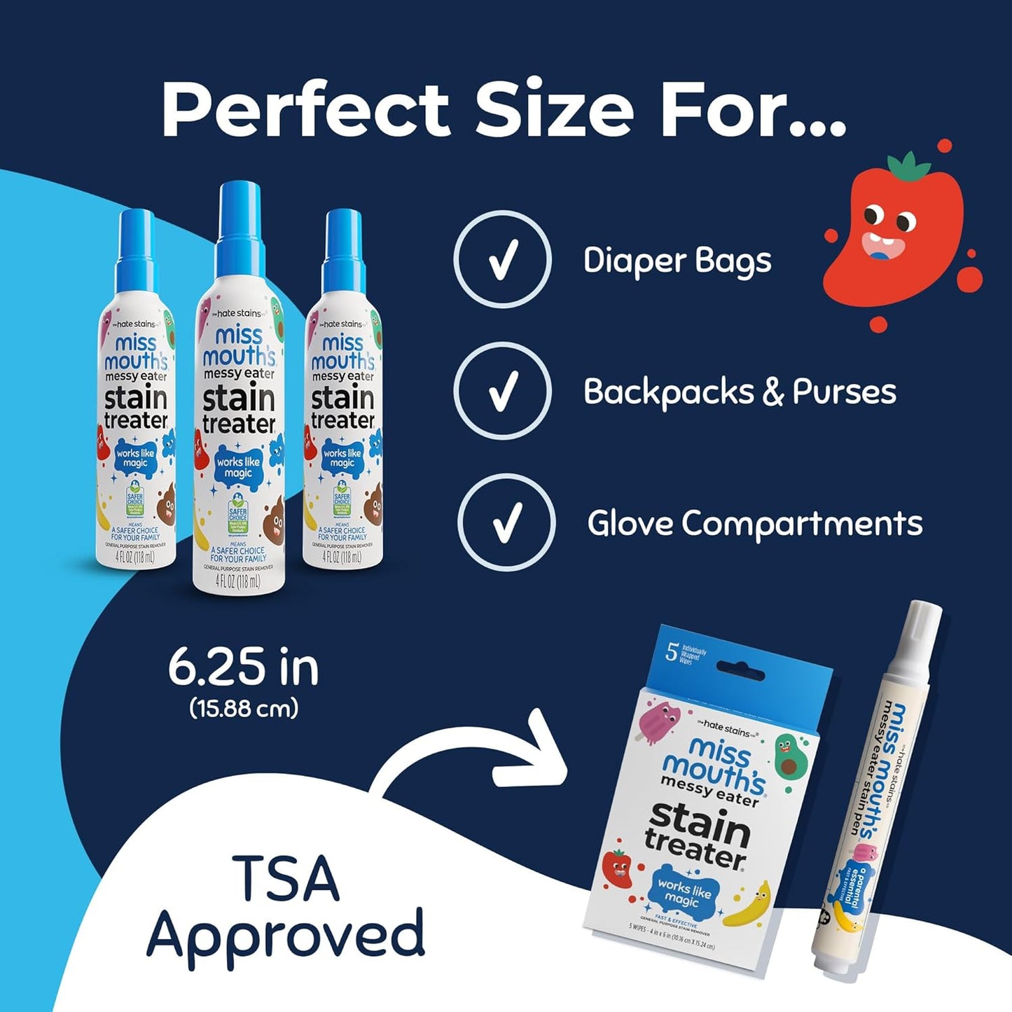 Miss Mouth's Messy Eater Stain Treater Spray - 4oz 2 Pack Stain Remover - Newborn & Baby Essentials - No Dry Cleaning Food, Grease, Coffee Off Laundry, Underwear, Fabric