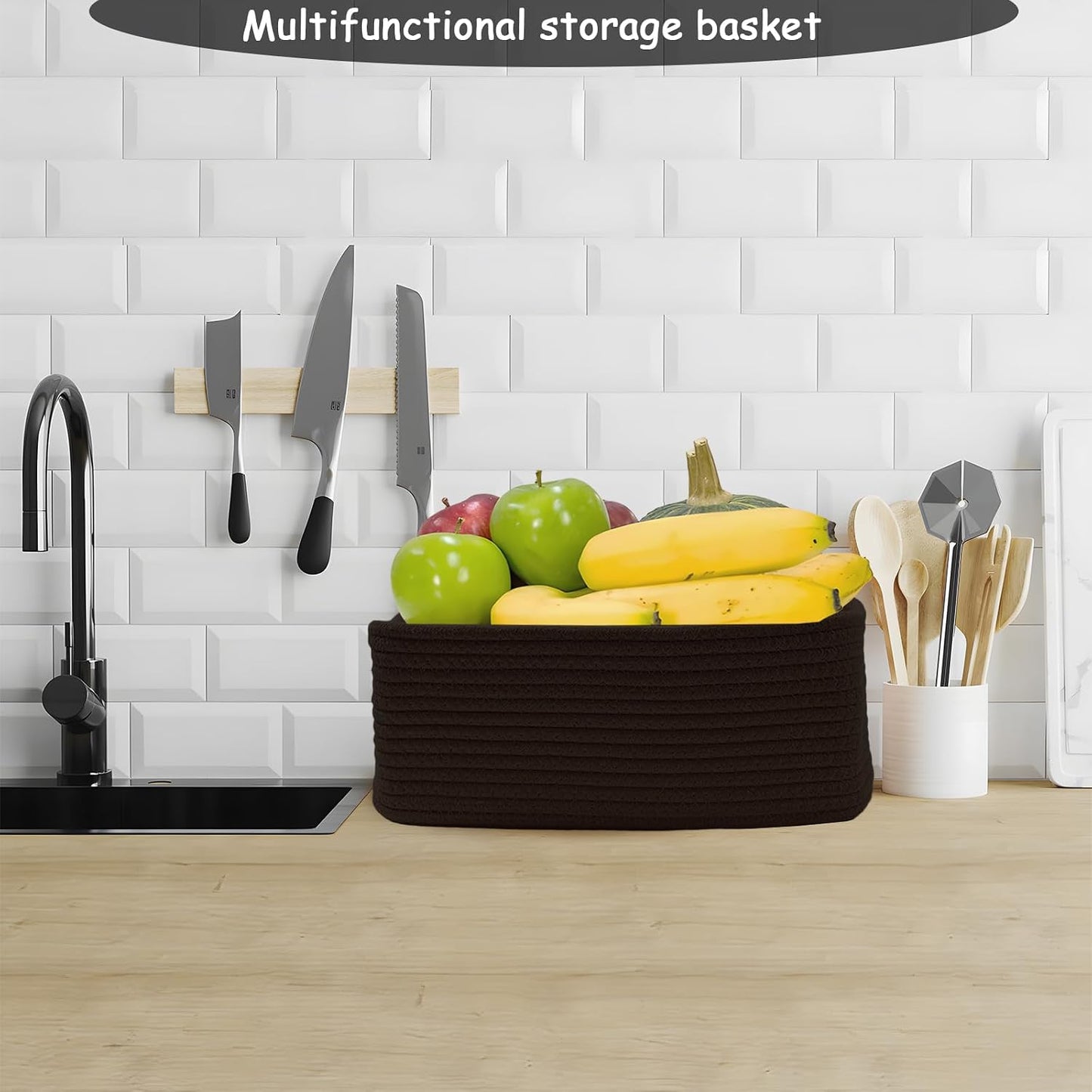 COMFY-HOMI 13" x 8.5" x 5.1" Storage Baskets for Organizing | Cotton Rope Woven Basket | Toy Storage Bin Box | Basket for Shelves, Closet Organizer Bin, Decorative Closet Shelf, 3 Pack