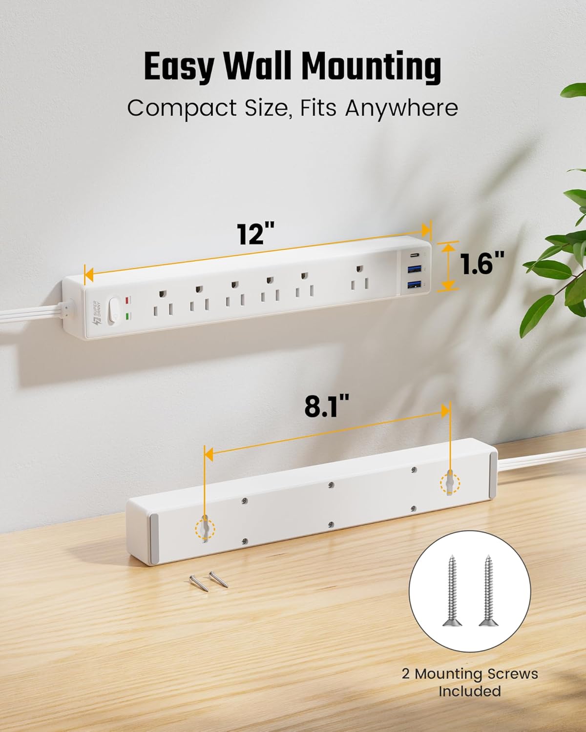 10Ft Extension Cord with Multiple Outlets, SUPERDANNY Flat Plug Surge Protector Power Strip 10 Ft Long Cord, 6 Outlets & 3 USB Ports, Charging Station for Home Office, College Dorm Room Essentials