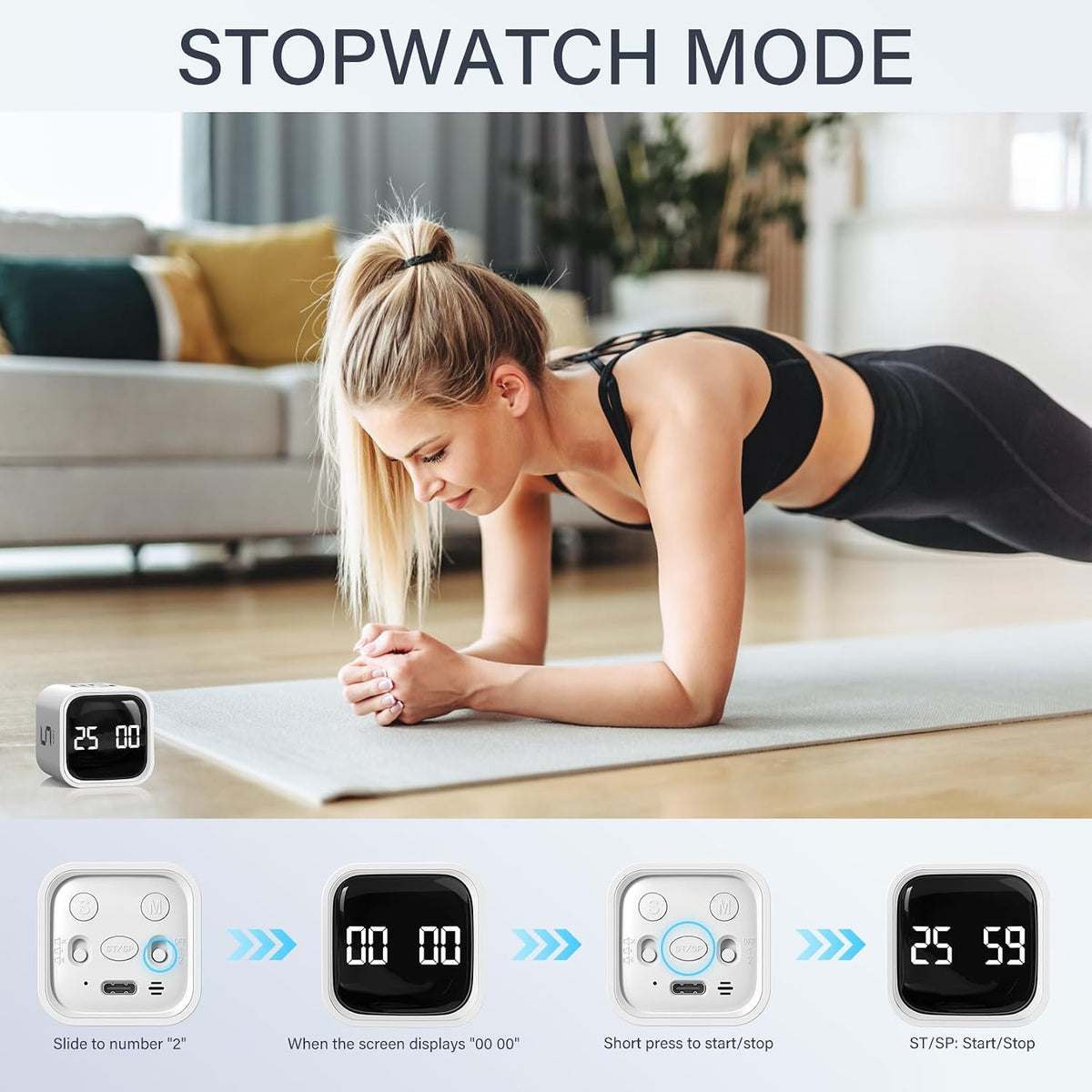 Rotating Productivity Timer 5/25/10/50, Desk Flip Timer for ADHD, White