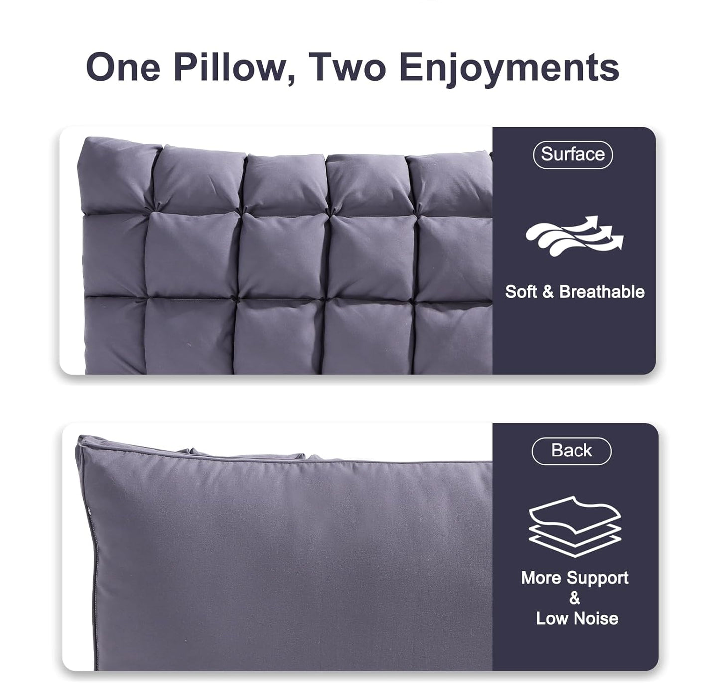 YOUR MOON Soft Pillows for Sleeping, Support Bed Pillows, Fluffy Down Alternative Pillow, Luxury Hotel Gel Pillows for Side Sleeping Queen Size (Gray)
