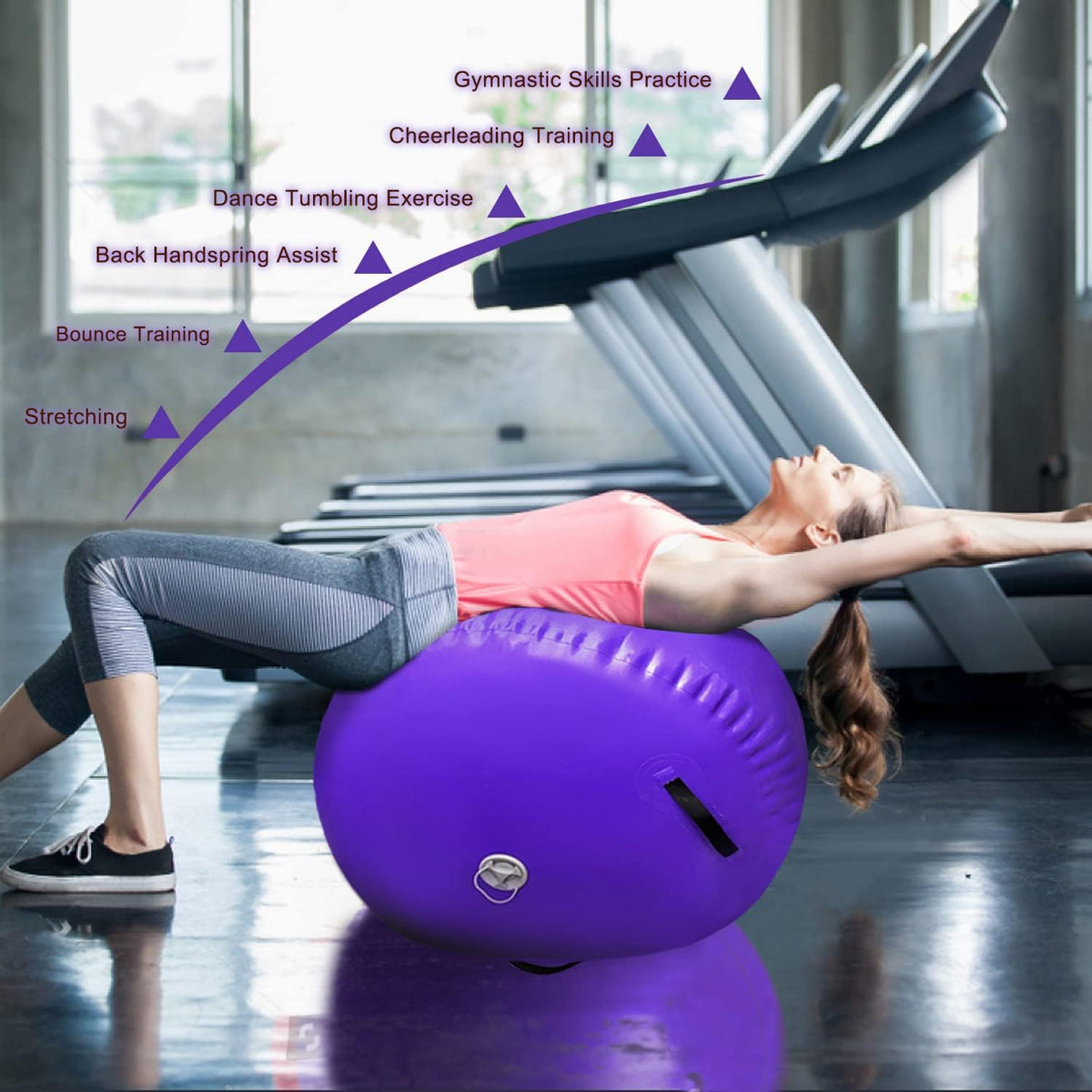 86 York Air Barrel Gymnastics Roller Inflatable Tumbling Mat, Back Handspring Training Air Mat Tumble Track Gymnastics Equipment For Home Use, Gym Training, Yoga Balance Exercise, Cheerleading with Electric Pump