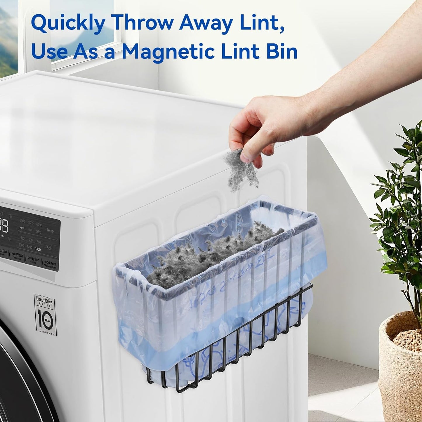 Laundry Room Organization and Storage Magnetic Dryer Ball Holder with Magnetic Hanger Holder, Magnetic Lint Bin for Washer Dryer, Iron Basket Dryer Ball Container, Magnetic Laundry Organizer (Black)