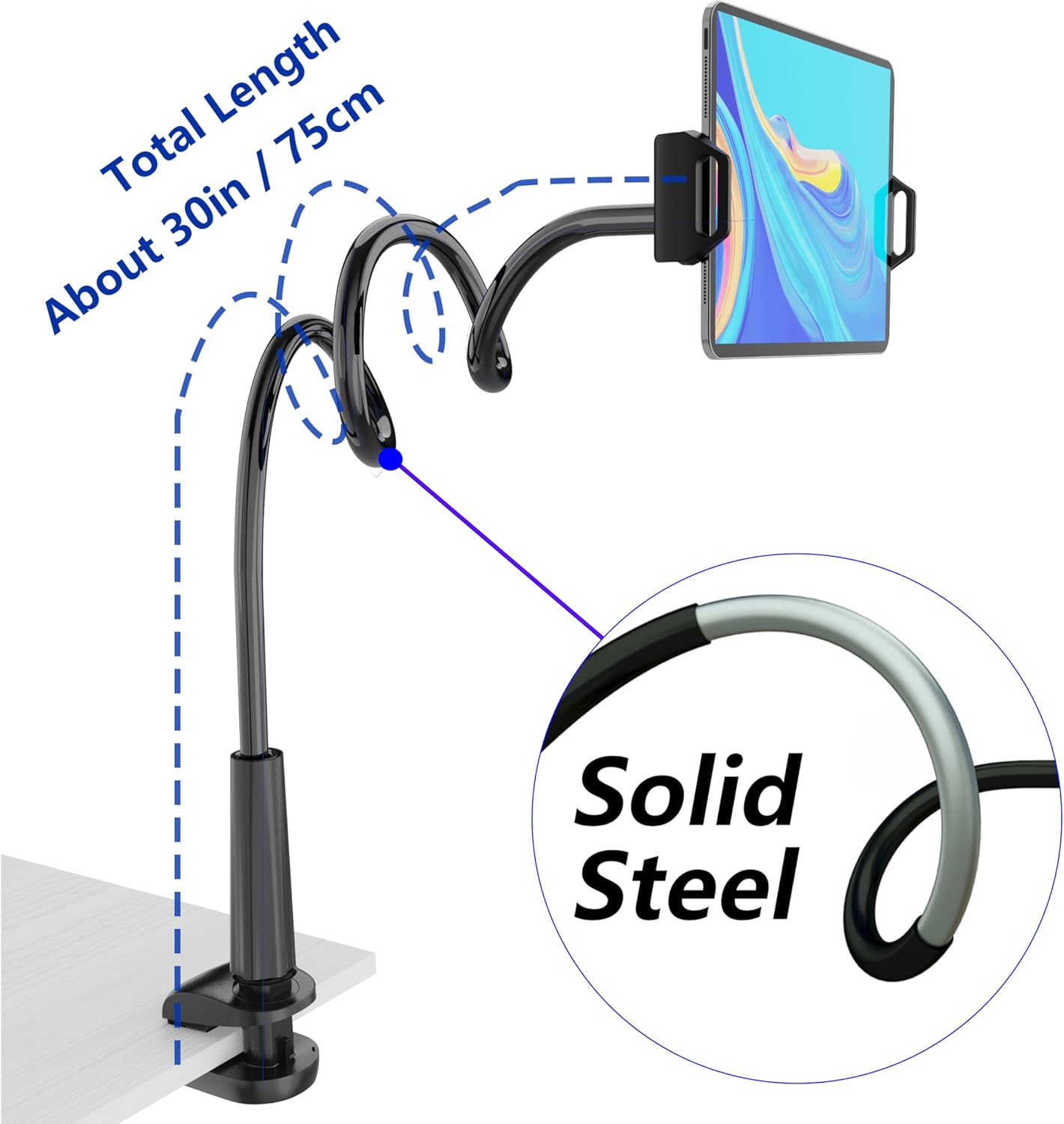 MAGIPEA Gooseneck Tablet Holder for Bed, Flexible Tablet Stand Holder with 360° Adjustable, Hands Free Tablet Mount Clip, Compatible with iPad/Kindle/Switch/Galaxy Tabs, More 4.7-13" Devices