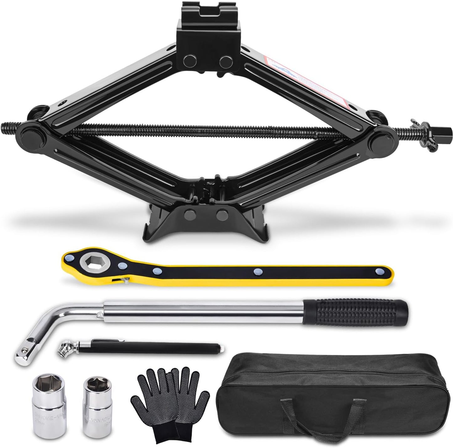 Scissor Car Jack 2 Ton (4409 lbs) Tire Changing Kit with Lug Wrench - Emergency Kit for Car, SUV, MPV