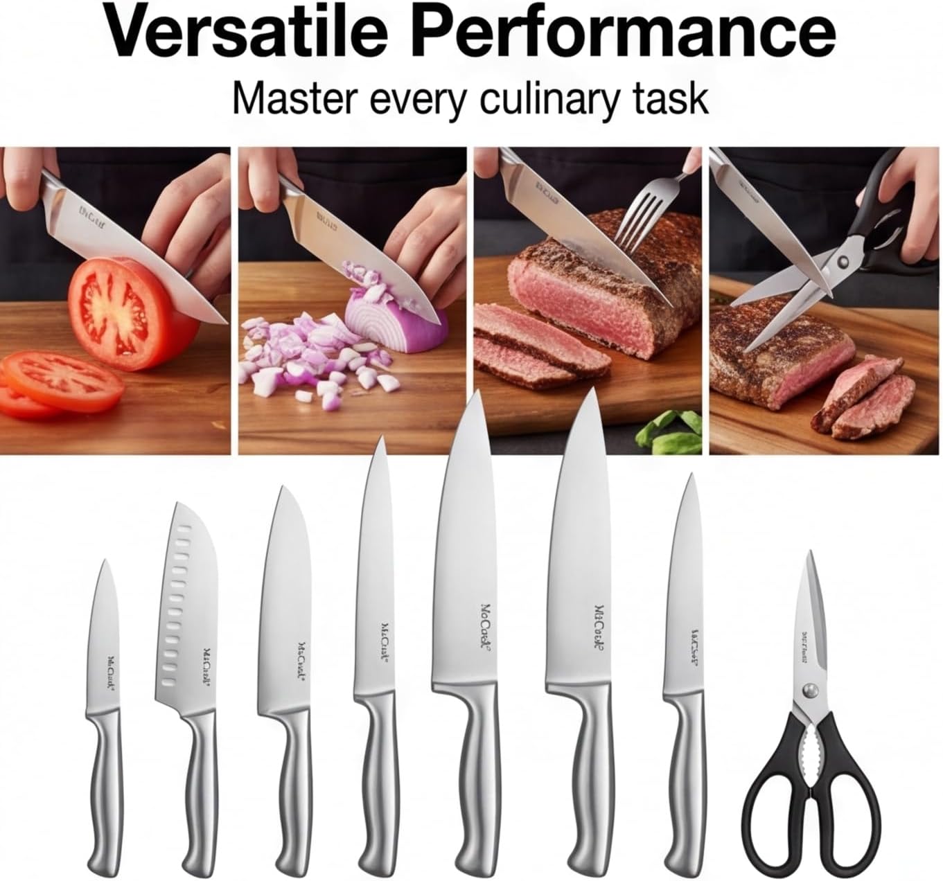 McCook® Knife Sets,German Stainless Steel Knife Block Sets with Built-in Sharpener, 15 Piece Chef Knife and More, Razor Sharp, Restaurant Grade, Anti-Rust, Elegant Box for Gift