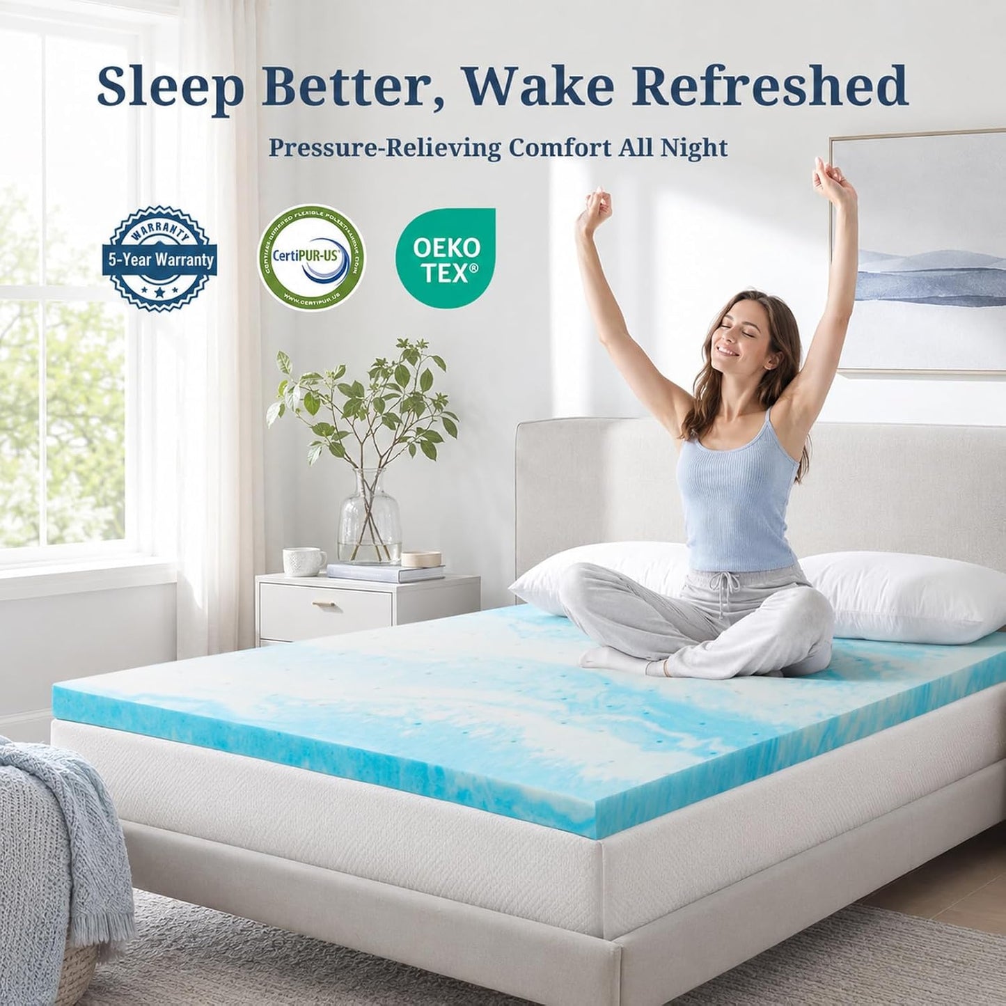 IULULU Twin Size Mattress Topper, 2 Inch Gel Memory Foam Topper, Light Comfort Upgrade, CertiPUR-US Certified