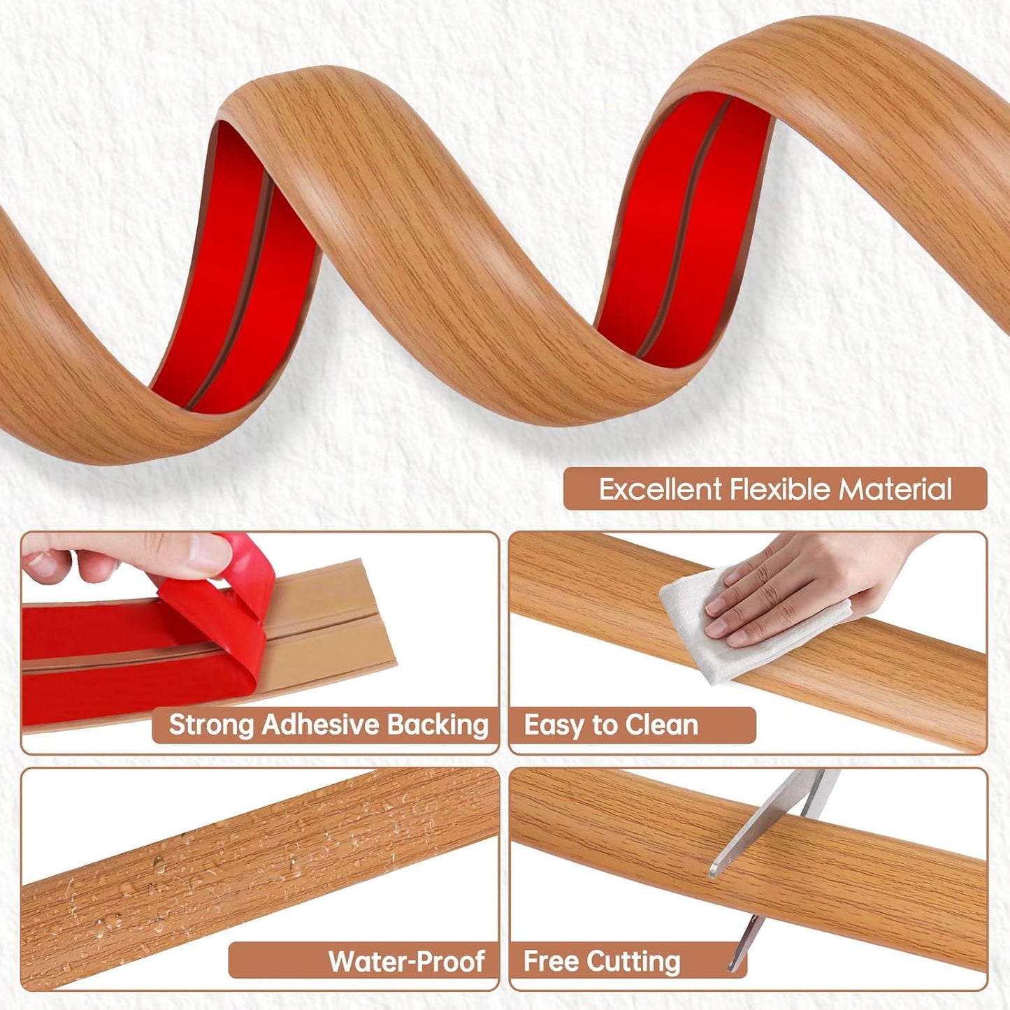 Floor Cord Cover for Wires on Floor Self Adhesive Cord Hider | Floor Cable Cover Floor Wire Covers for Cords Prevent Cable Trips, Cord Cavity W 0.51" x H 0.31", Brown Wood, 10Ft