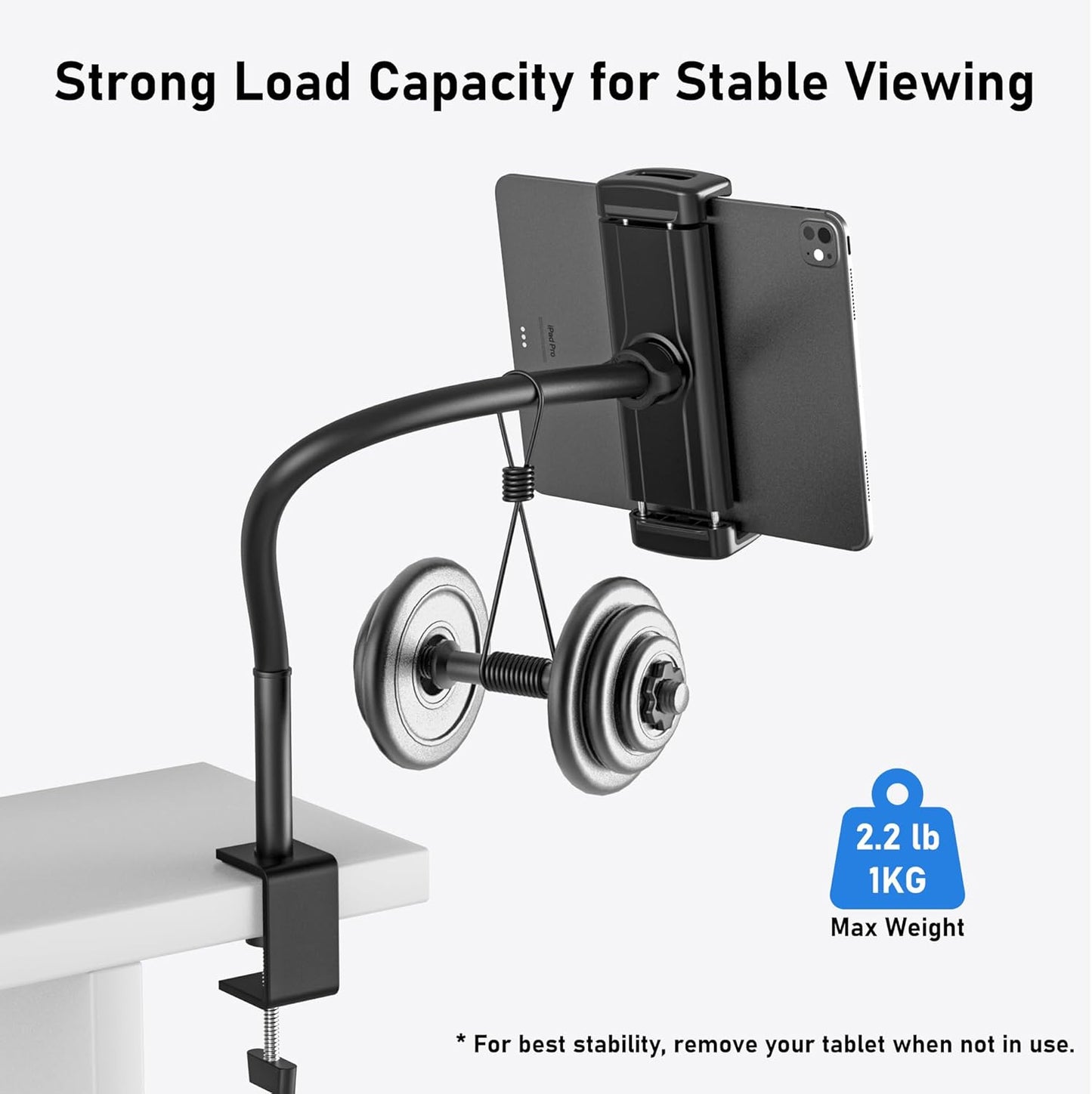 Tablet Stand for Desk, Gooseneck iPad Holder Clamp Mount, 360° Adjustable Arm Mount for iPad Pro/Air/Mini, Kindle Fire, Galaxy Tabs, 4.7"-13.5" Tablets, for Kitchen, Work, Video Call, Bed