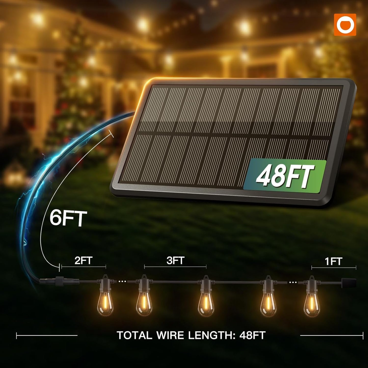 addlon 54FT(48+6) Solar String Lights Outdoor Waterproof with USB Charging & Remote Control - Dimmable Solar Power Patio Lights with LED Bulbs for Porch, Garden, Yard, Market, Bistro - Last for 20+Hrs
