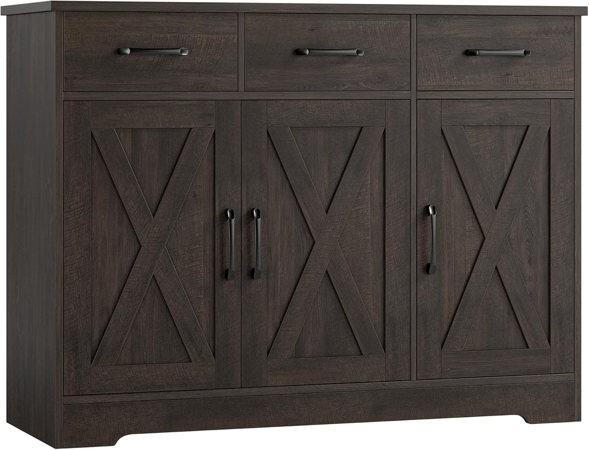 HOSTACK Kitchen Buffet Cabinet with Storage, Sideboard Coffee Bar, Brown | Farmhouse Kitchen Storage Cabinet with 3 Drawers & Adjustable Shelf & Doors, 42.5"W Buffet Table for Dining Living Room