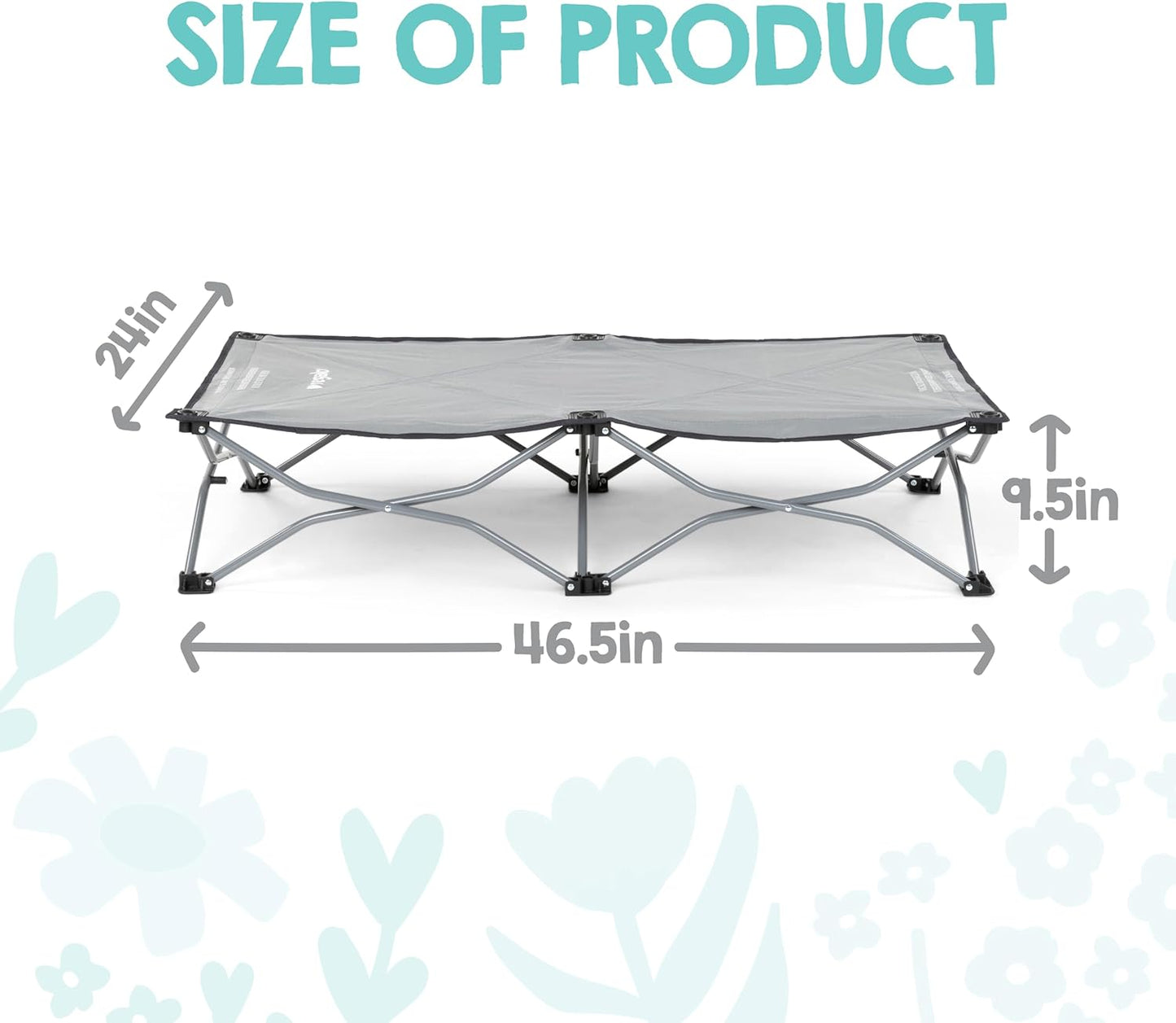 Regalo My Cot® Portable Toddler Bed, Foldable Kids Travel Bed & Camping Cot, Lightweight Sleeping Cot for Toddlers, Indoor/Outdoor, 46.5” x 24” x 9.5”, Gray