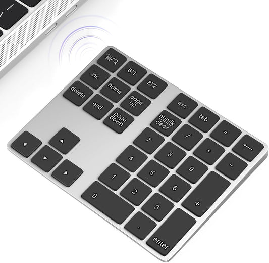 Foloda Bluetooth Number Keypad, Wireless 10 Keys Number Pad for Laptop, 34 Keys Rechargeable Numeric Numpad Key Pad Extensions Keyboard for Chromebook Notebook MacBook
