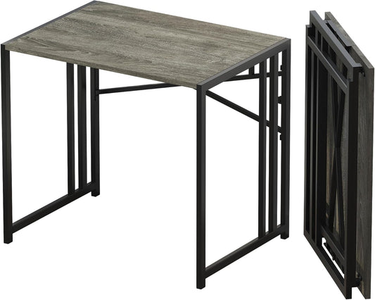 Lutown-Teen 32 inch Small Folding Desk, Writing Gaming Computer Camping Desk for Small Spaces, No Assembly Required Home Office Desk, Black Oak