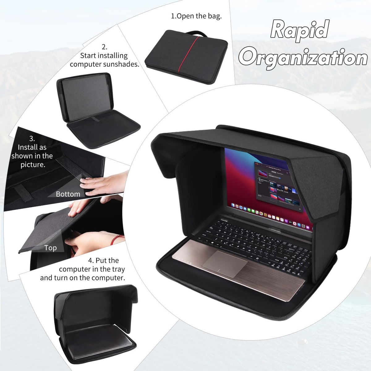 Laptop Sun Shade Laptop Sun Glare Shield Hood Working Outside12-14''