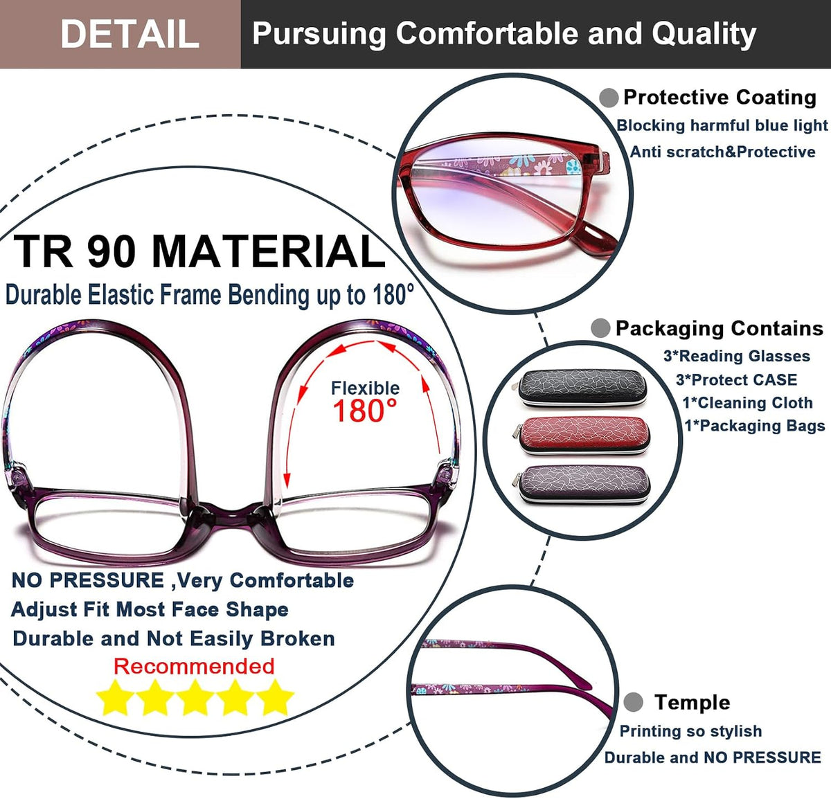 EYEURL Reading Glasses for Women Men Blue Light Blocking Readers 2.75