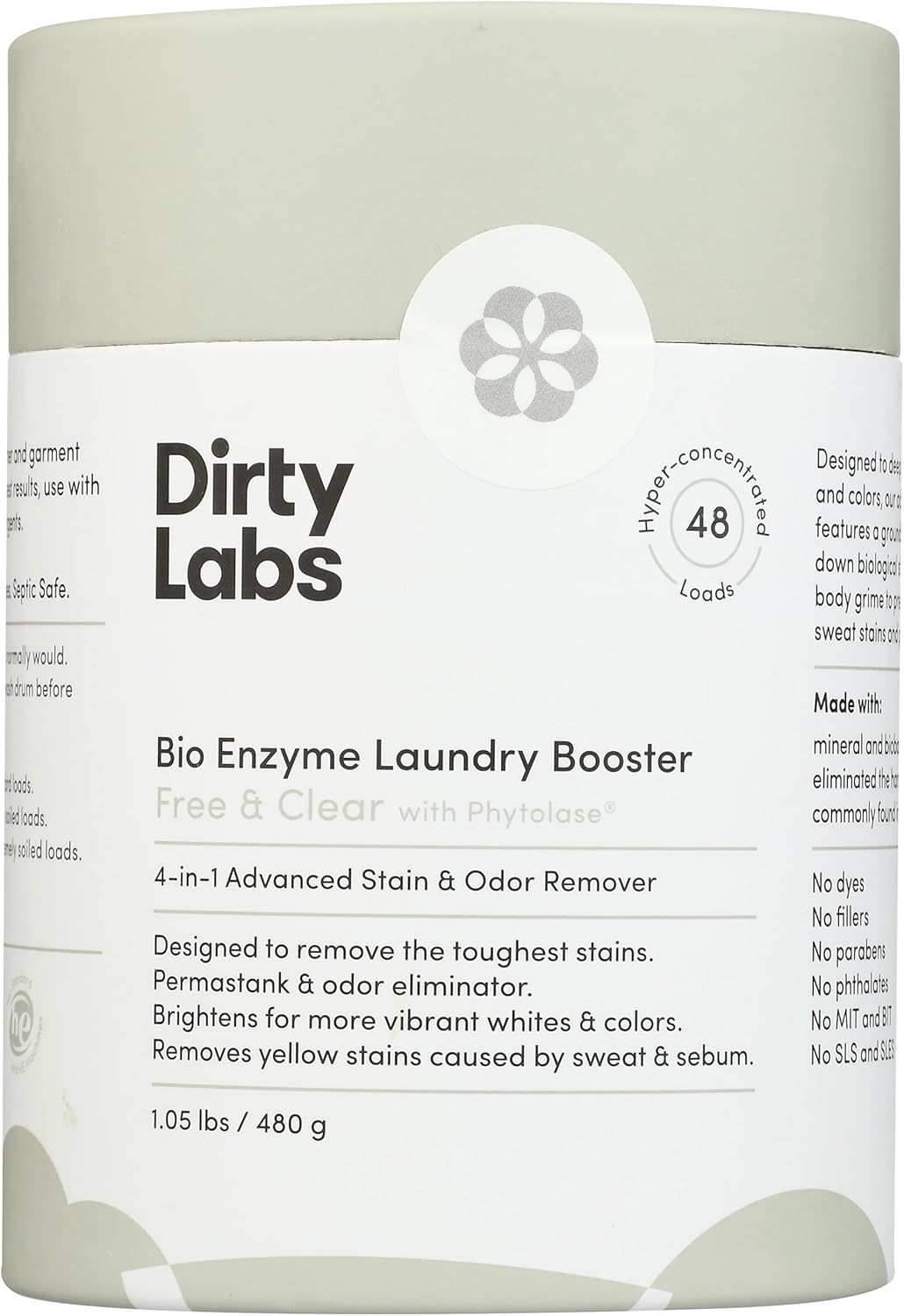 Dirty Labs | Scent Free | Bio Enzyme Laundry Booster | 48 Loads (1 lb) | Hyper Concentrated | High Efficiency & Standard Machine Washer | Nontoxic, Biodegradable | Stain & Odor Removal Enzyme Booster