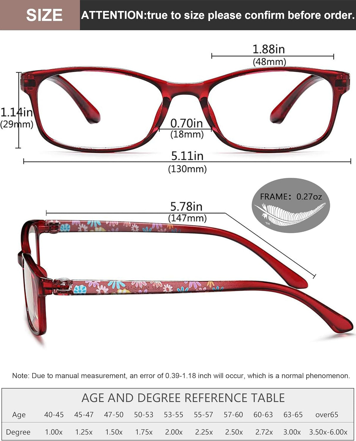 EYEURL Reading Glasses for Women Blue Light Blocking Readers 1.25