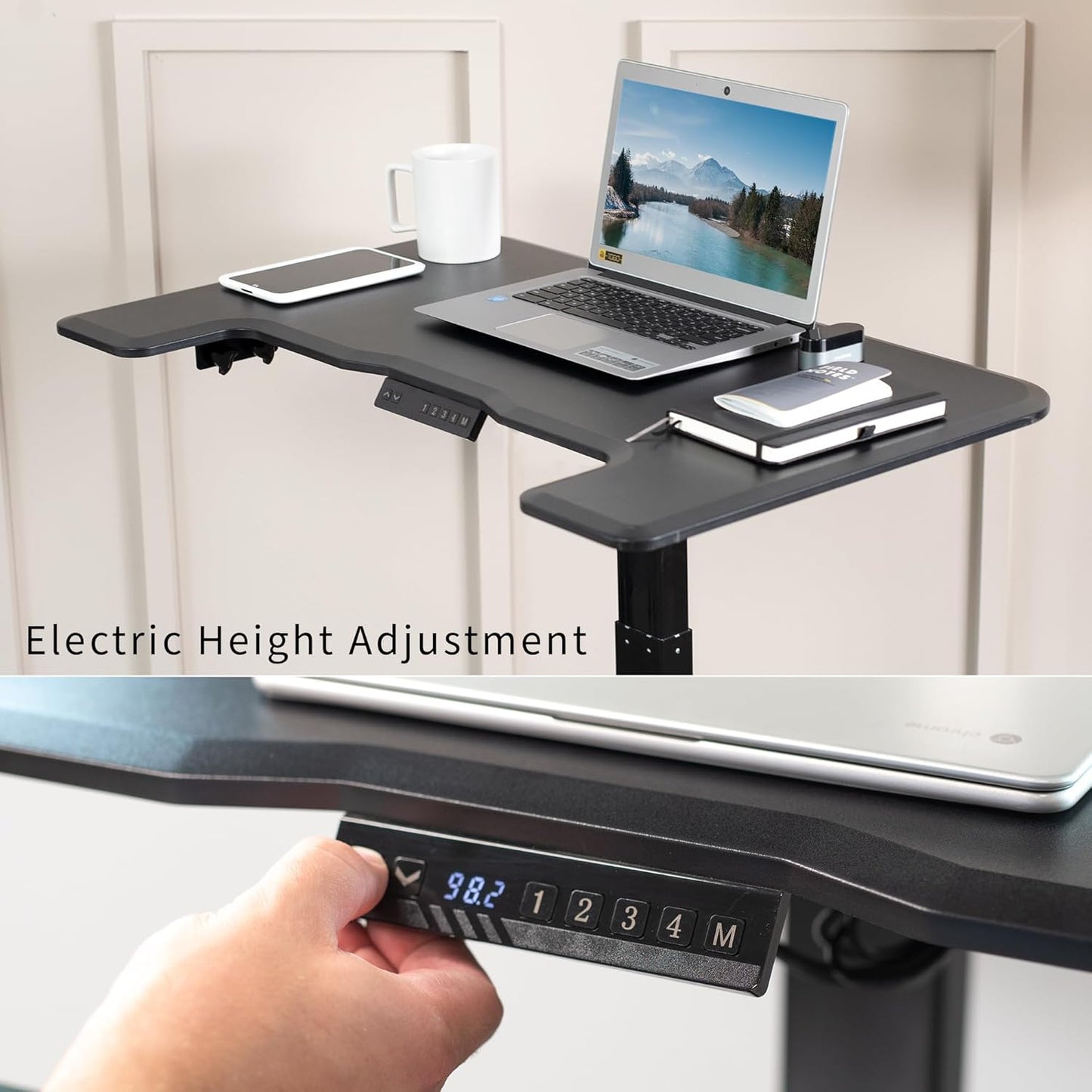 VIVO Black Electric Mobile Height Adjustable 36 inch Dual Platform Standing Desk with Wheels, Rolling Small Space Table, Sit Stand Workstation, DESK-V111VT