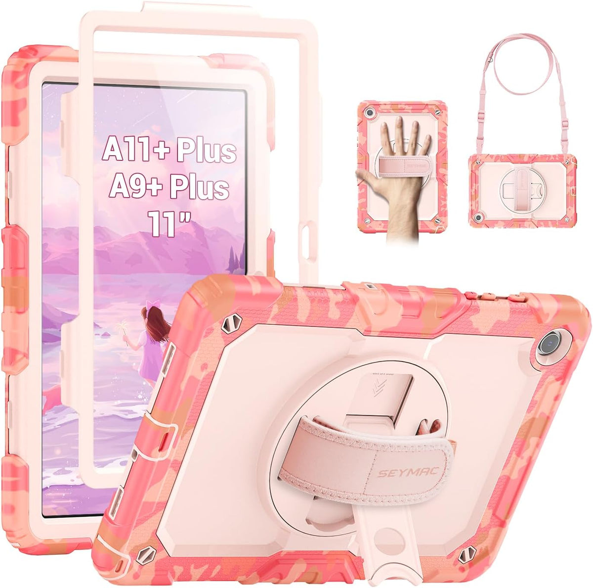 SEYMAC Case for Samsung Galaxy Tab A11+/A9+ Plus 11", Multicolor/Pink