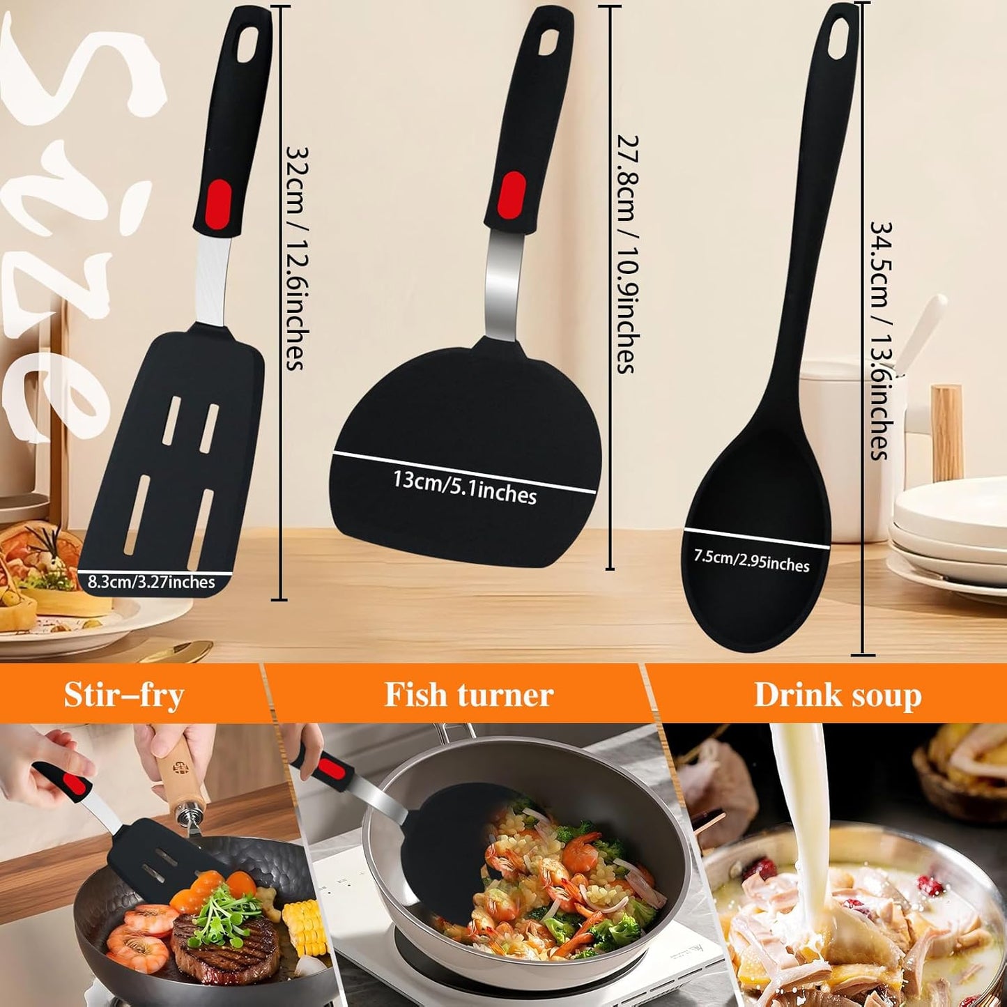 Spatula Set 6-Piece - kitchen utensils set cooking Stainless Steel Turner Set, 600°F Heat Resistant, Metal Spatulas for Griddle/Cast Iron & Nonstick Safe Silicone Tools for Egg, Pancake, Burger