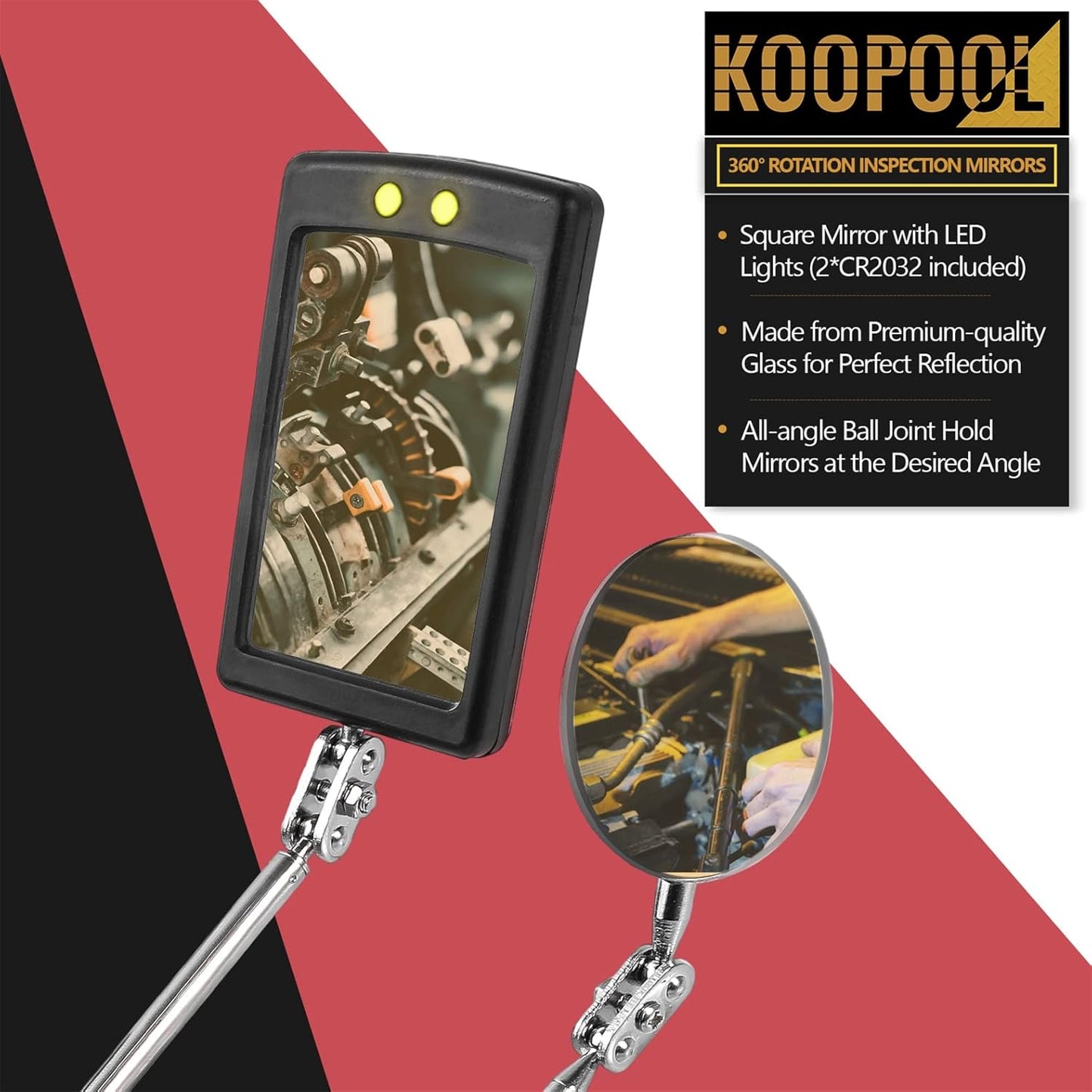 Telescoping Magnetic Pickup Tool Set, Inspection Mirror Telescoping, LED Flashlight, Cool Gadgets for Men, Father’s Day Gift, Gifts for Dad, Husband, Kids, Boyfriend, Magnet Stick (Red)