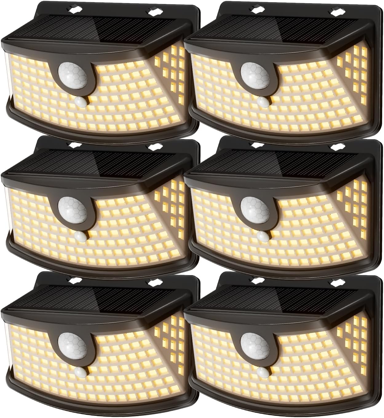 Aootek New Solar Motion Sensor Lights 120 LEDs with Lights Reflector,270° Wide Angle, IP65 Waterproof, Step Lights for Front Door, Yard, Garage, Deck (Black, Warm White, 6-Pack)
