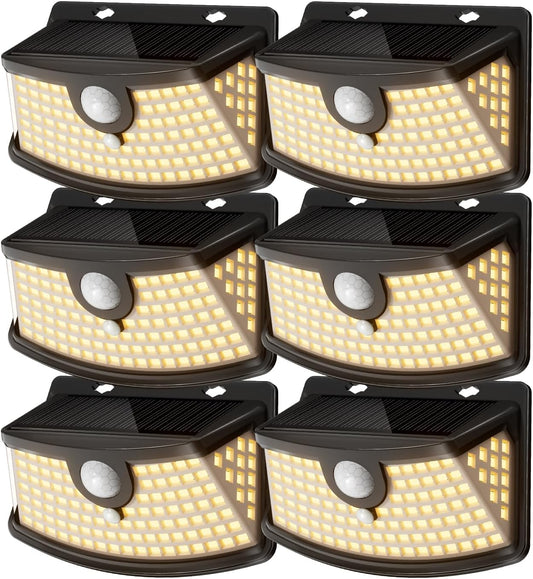 Aootek New Solar Motion Sensor Lights 120 LEDs with Lights Reflector,270° Wide Angle, IP65 Waterproof, Step Lights for Front Door, Yard, Garage, Deck (Black, Warm White, 6-Pack)