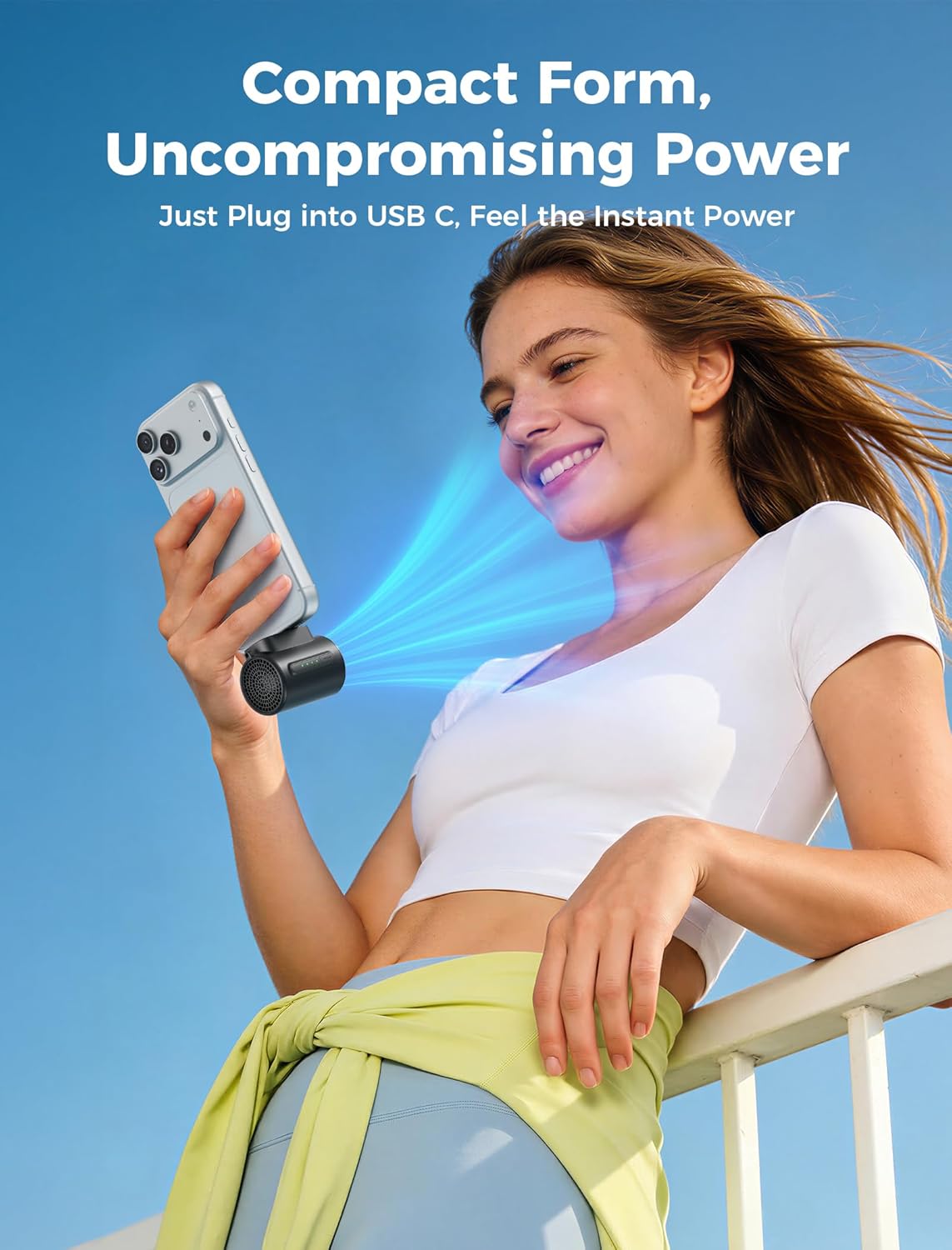 Aecooly Powerful USB C Phone Fan, 17000 RPM High Speed, Compatible with iPhone, iPad, Tablet, 4 Speed Mini Portable Cell Phone Fan Attachment for Summer, Travel, Gifts for Women-Black