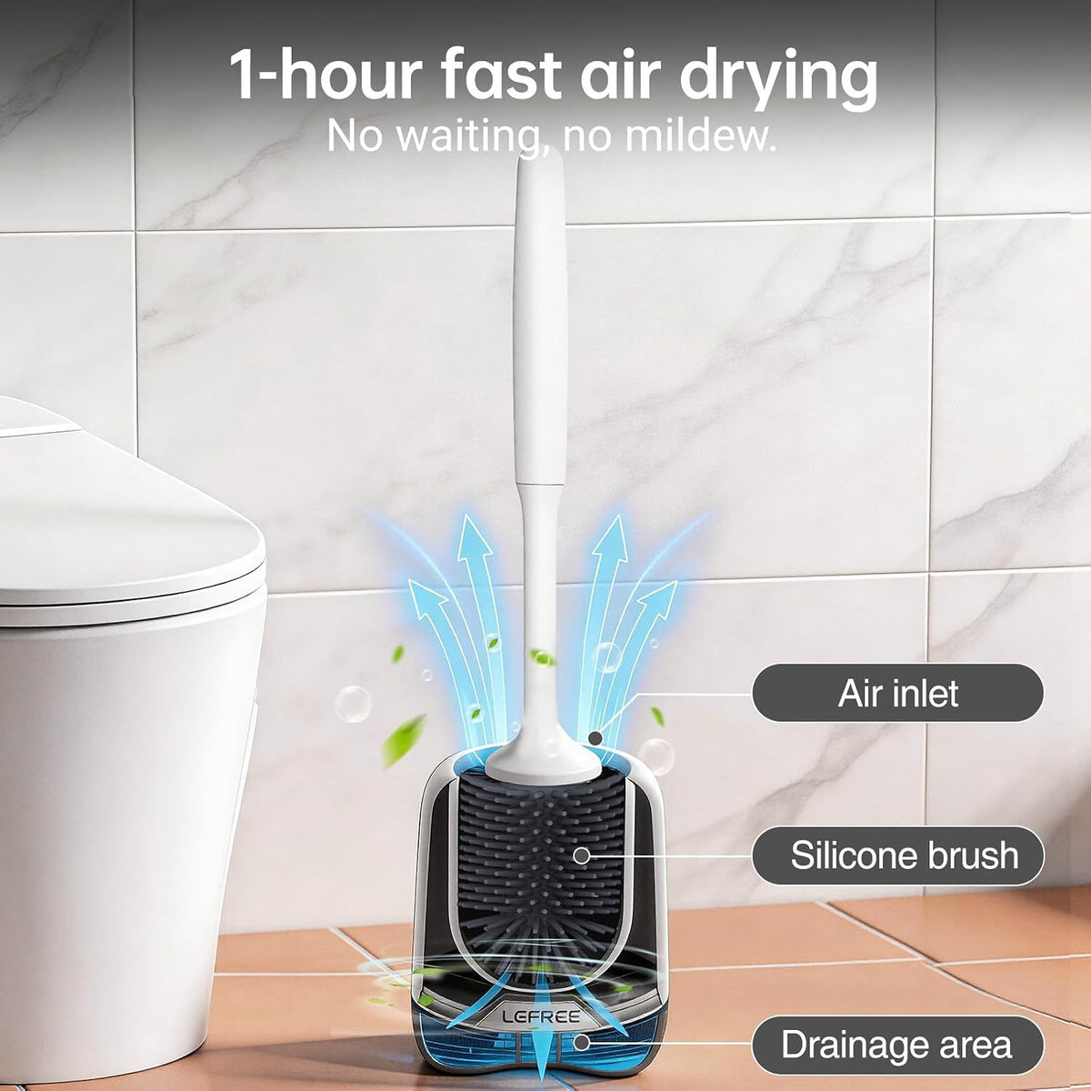 Lefree 2 Pack Silicone Toilet Brush,Rubber Toilet Bowl Brush and Holder Set with Ventilated Holder, Toilet Cleaner Brush for Bathroom,Floor Standing & Wall Mounted Toilet Scrubber Without Drilling