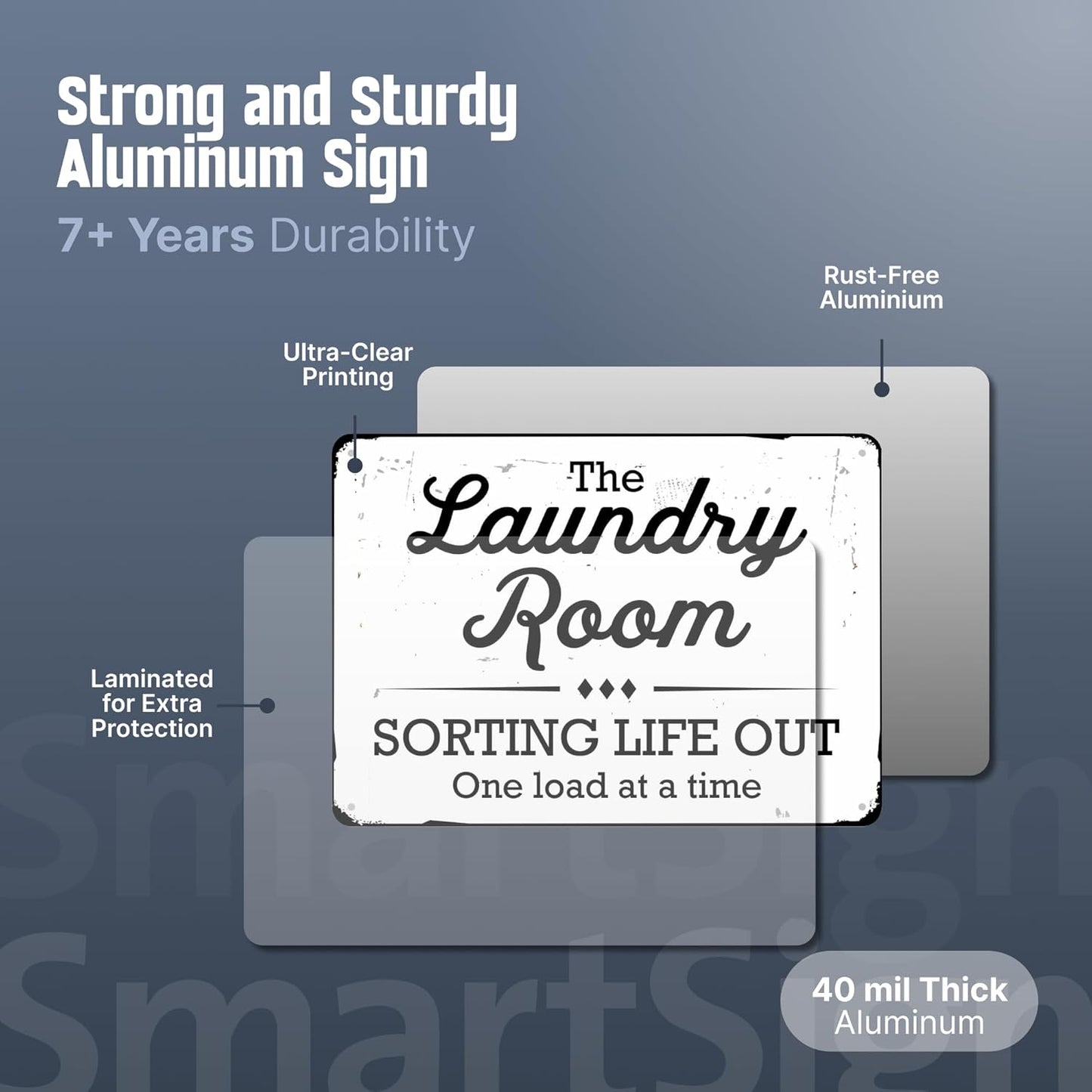 SmartSign Funny Laundry Room Sign, “Sorting Life Out One Load At A Time” Vintage Decor Sign, 10" x 14", 40 mil Laminated Rustproof Aluminum, Black & Rustic White, Made in USA