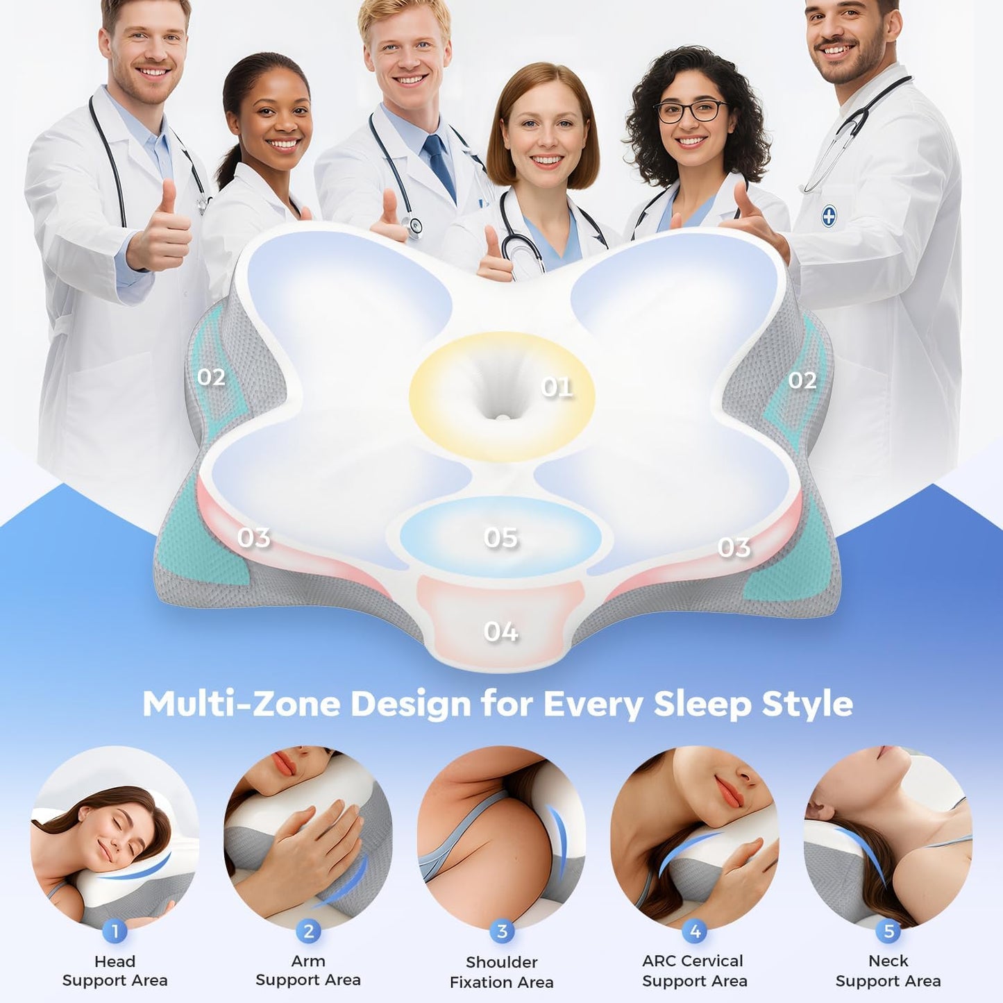 Cervical Neck Pillow, Ergonomic Memory Foam Pillows for Neck Pain Relief with Breathable Pillowcase, Adjustable Contour Neck Support Pillow for Side Back Stomach Sleepers, Odorless