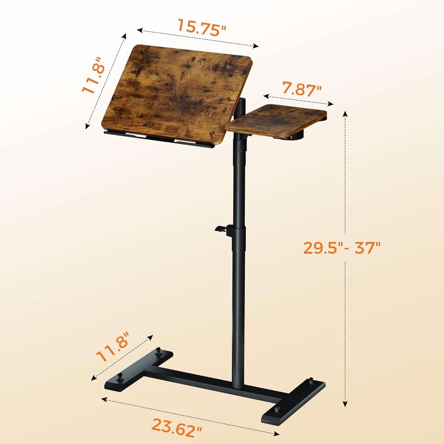 Aothia Small Standing Desk Rolling Table Adjustable Height, Laptop Mobile Stand with Wheels, Overbed Table, Portable Computer Workstation with Tiltable Desktop for Teacher Classroom Home Office, Brown