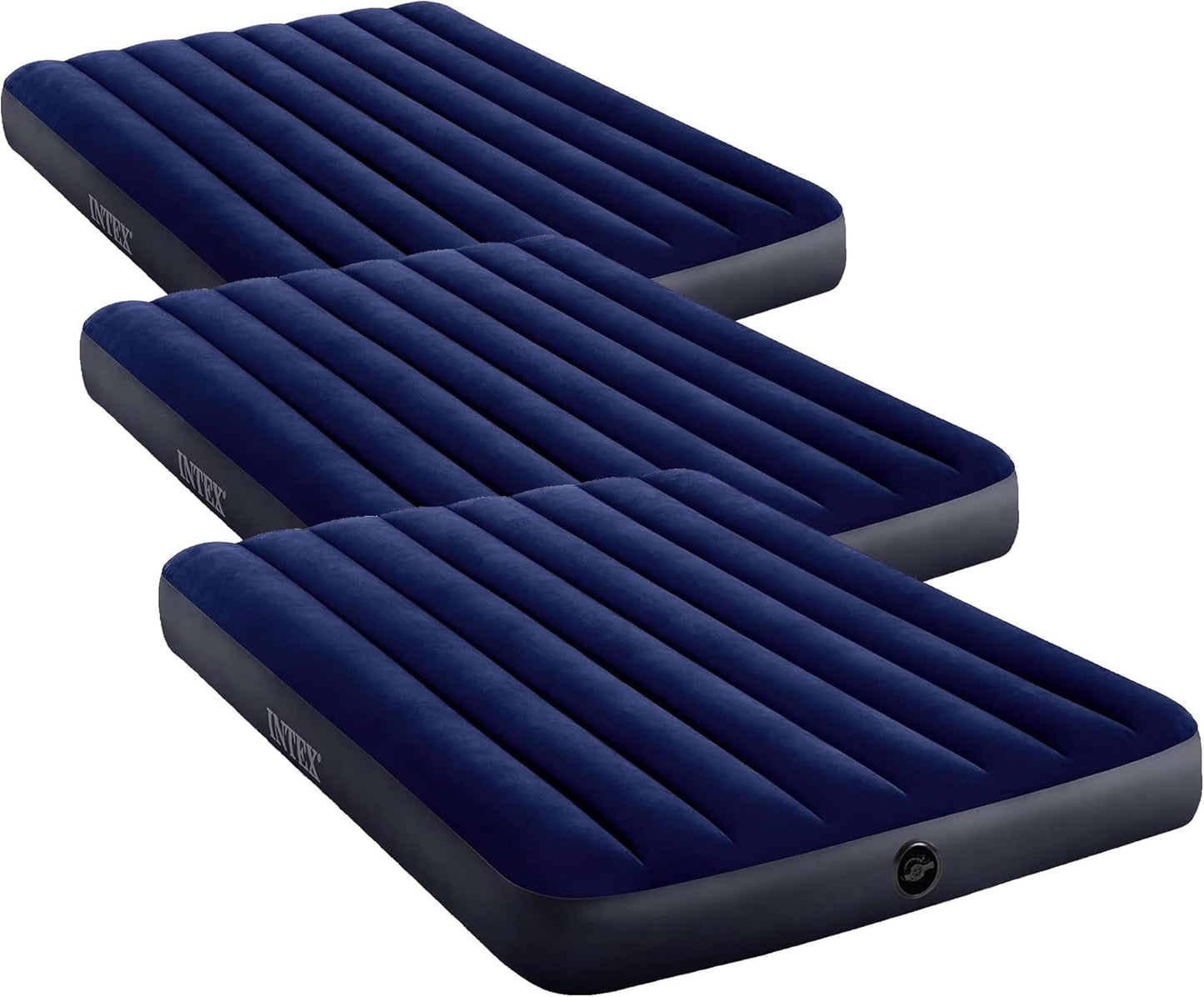 Intex 64765E Dura-Beam Standard Classic Air Mattress with Inflatable Pillows: Fiber-Tech - Queen Size - Hand Pump - 10in Bed Height - 600lb Weight Capacity