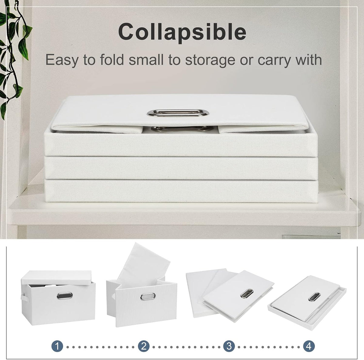 Graciadeco Medium 15" 21 Quart Collapsible Stackable Storage Bins with Lids, 1 Pack White Foldable Fabric Closet Storage Boxes with Lids, 4 Handles Heavy-duty Linen Cube Baskets for Bedroom