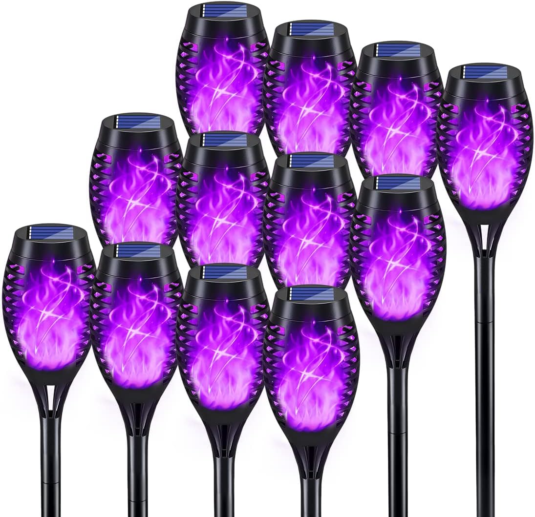 KYEKIO Solar Torch Light with Flickering Flame, 12Pack Solar Lights Outdoor, Solar Garden Lights Outdoor Waterproof, Luces Solares para Exteriores, Outside Lighting for Pathway Yard Patio Decorations