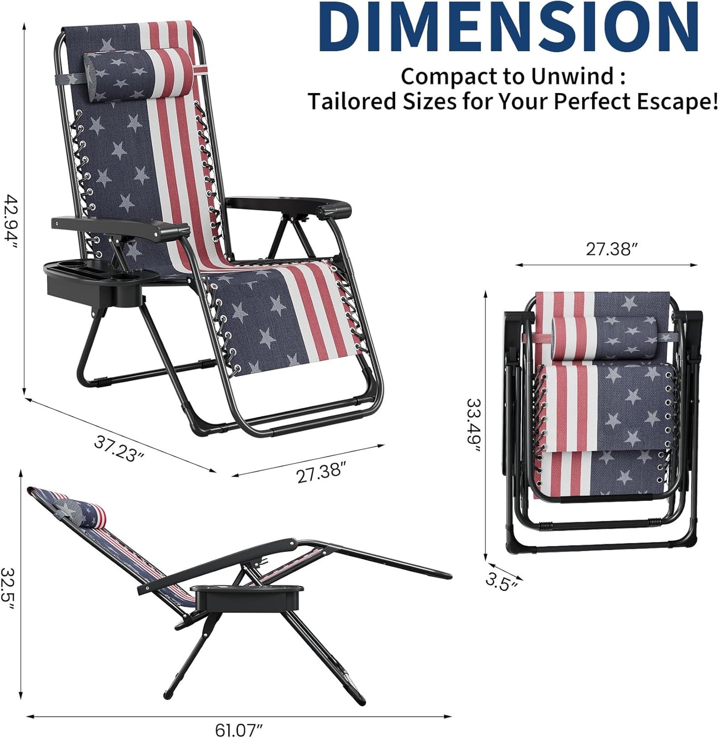 Garvee Zero Gravity Chair Set of 2, Patio Lounge Chair Outdoor with Pillow & Cup Holder Tray, Adjustable Reclining Chair, Folding Portable Camping Chair for Deck, Beach, Yard, Garden