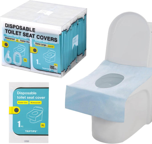 TRIPTIPS Toilet Seat Covers Disposable Travel Pack 60 count｜Faster use-Sticker free｜Waterproof｜XL Disposable Toilet Seat Cover for Adults and Kids, Individually for Public Restroom/Airplane (60pcs)