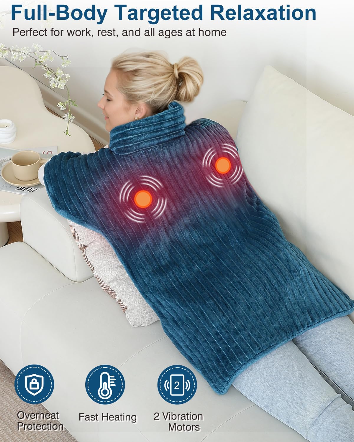 Vibrating Heating Pad for Neck and Shoulders and Back, 24"x35",Teal