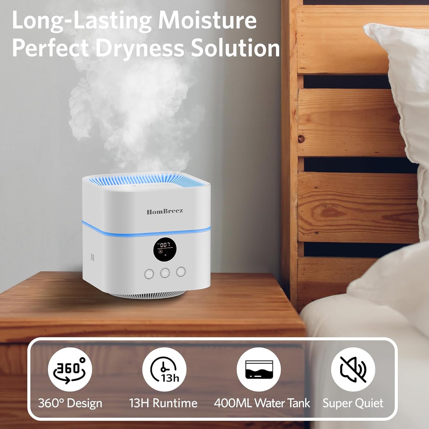Air Purifier and Humidifier Combo for Bedroom, Covers Up to 200ft², H13 True HEPA Filter, 400ML Water Tank, Quiet Cool Mist Top Fill Essential Oil Diffuser for Baby, Pet Room, APP Control