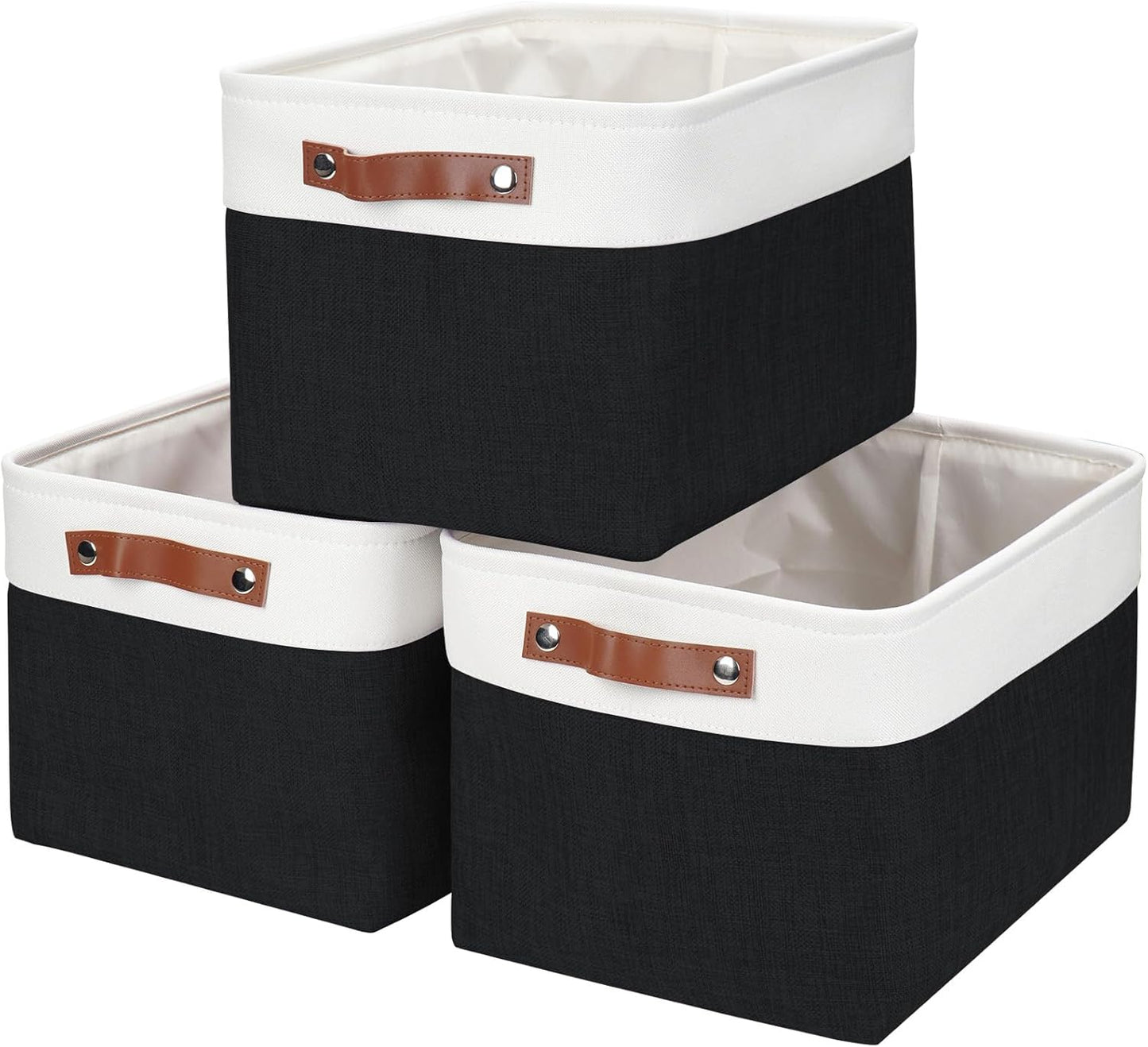 Bagnizer Storage Bins Large Fabric Storage Baskets for Shelves 3 Pack, Decorative Linen Closet Baskets with Handles for Organizing, Shelf, Clothes, Home, Office, 15x11x9.5Inches (Black&White)