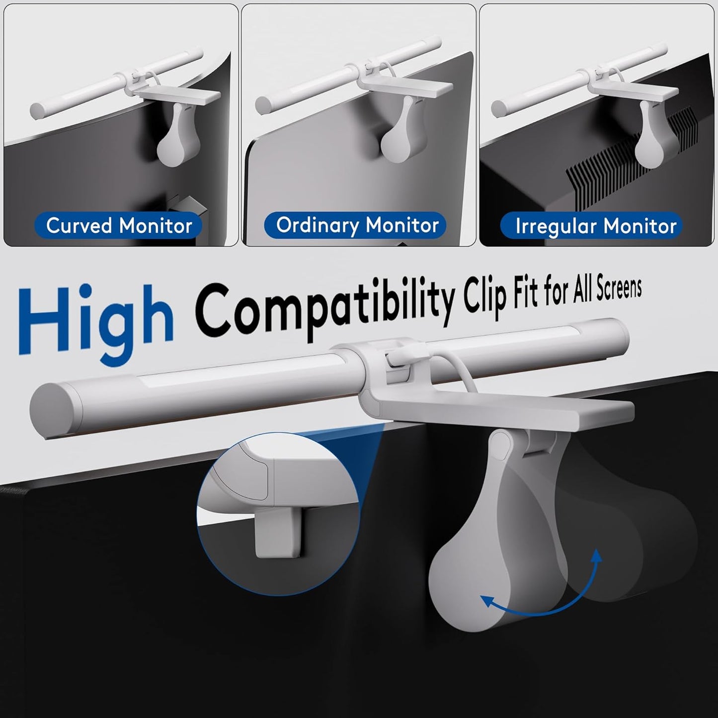 Quntis Monitor Light Bar with Remote, Eye-Care No Glare, Space Saving Home Office Desk Lamp, White, Stepless Dimming, Easy Setup LED Computer Light Backlight for Curved Gaming Monitors Reading Study