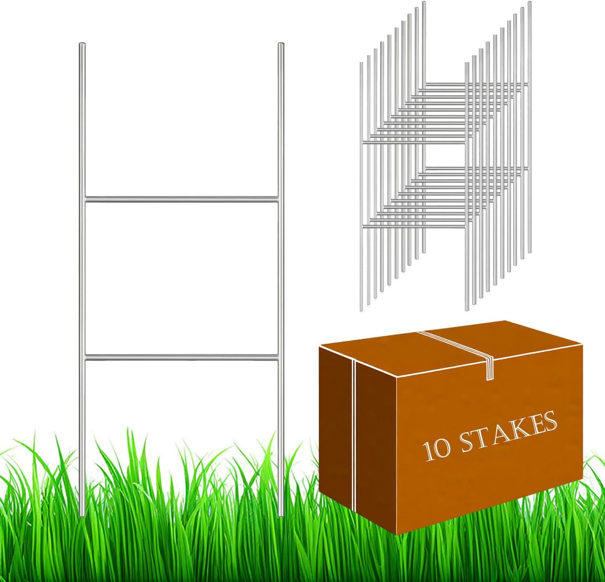 10 Pack H Frame Wire Stakes 30"x10", Metal Yard Sign Stakes for 4mm,5mm and 6mm Corrugated Plastic Yard Signs