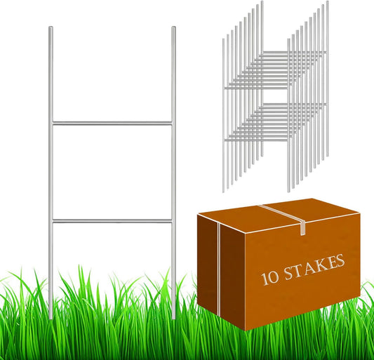 10 Pack H Frame Wire Stakes 30"x10", Metal Yard Sign Stakes for 4mm,5mm and 6mm Corrugated Plastic Yard Signs
