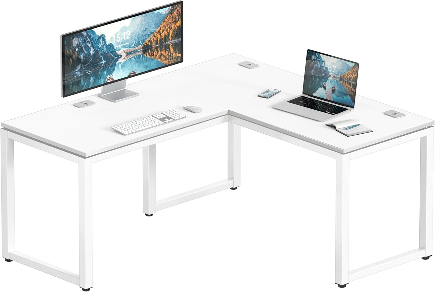 SHW 55 x 60 Inches Commercial-Grade L-Shape Corner Office Computer Desk, White