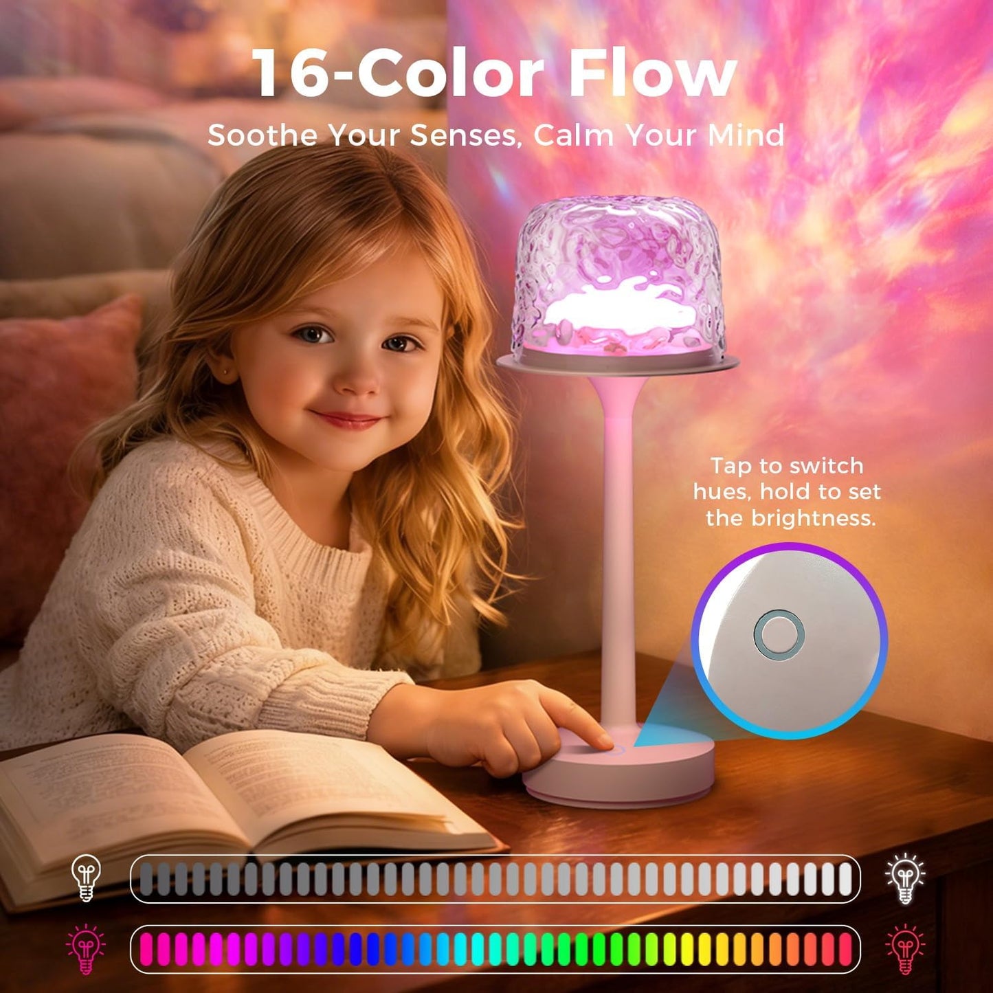 Waterproof Shower Lamp Sets with 16 Color Ocean Wave Projector, Rechargeable LED Light with Remote & Touch Control, household lamp sets 3 White Modes,USB-C for Bathroom, Bedroom, Spa Gifts